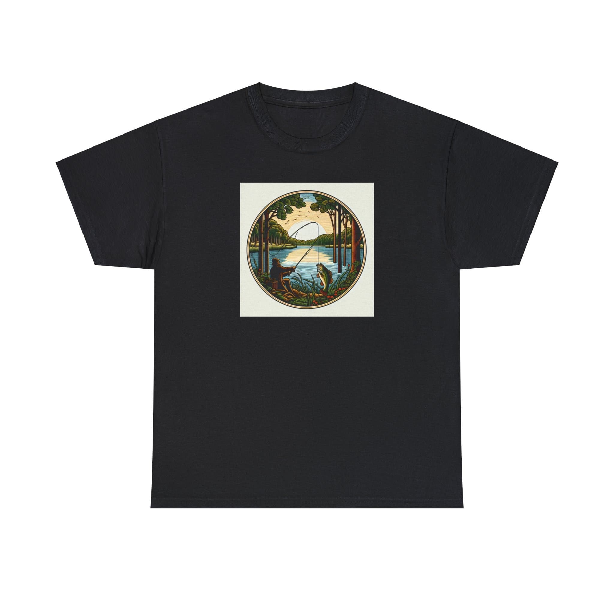 Vintage Bass Fishing Tee Shirt - Dürer Woodcut Art Lake Life
