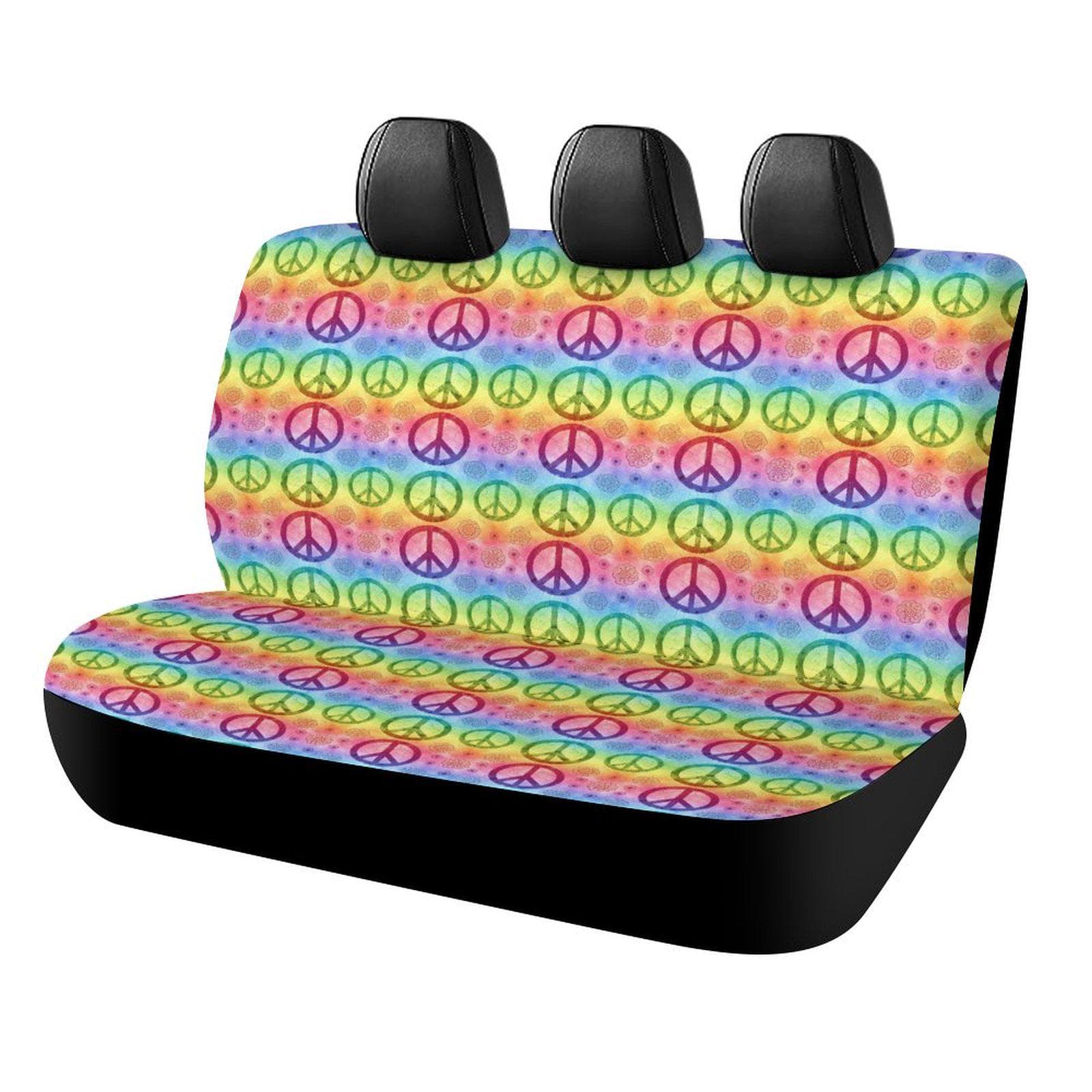 Rainbow Peace Sign Car Seat Cover | Boho Tie Dye Back Seat Cover
