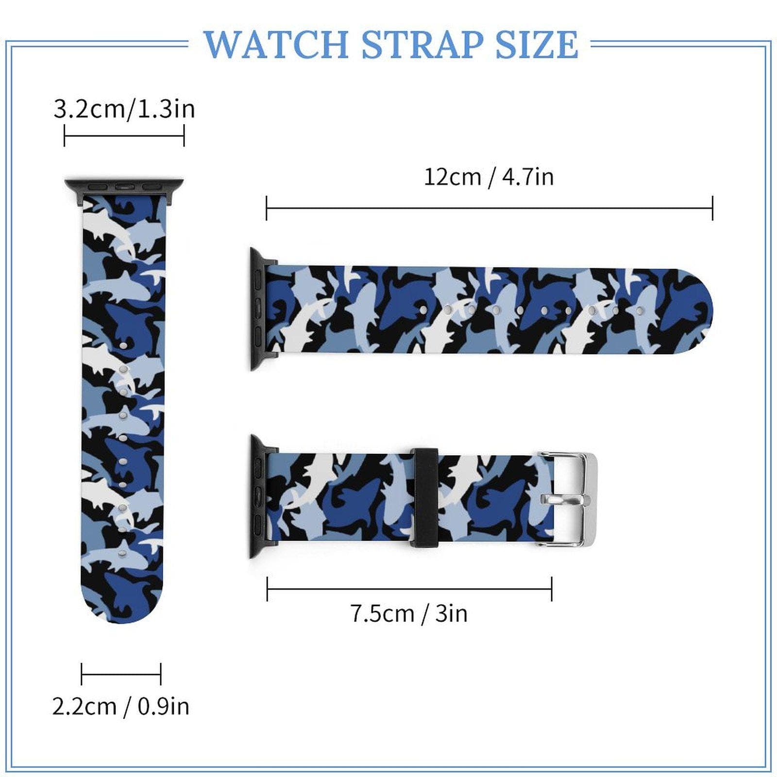 Blue Shark Camo Silicone iWatch Strap - Ocean Camouflage Apple Watch Band