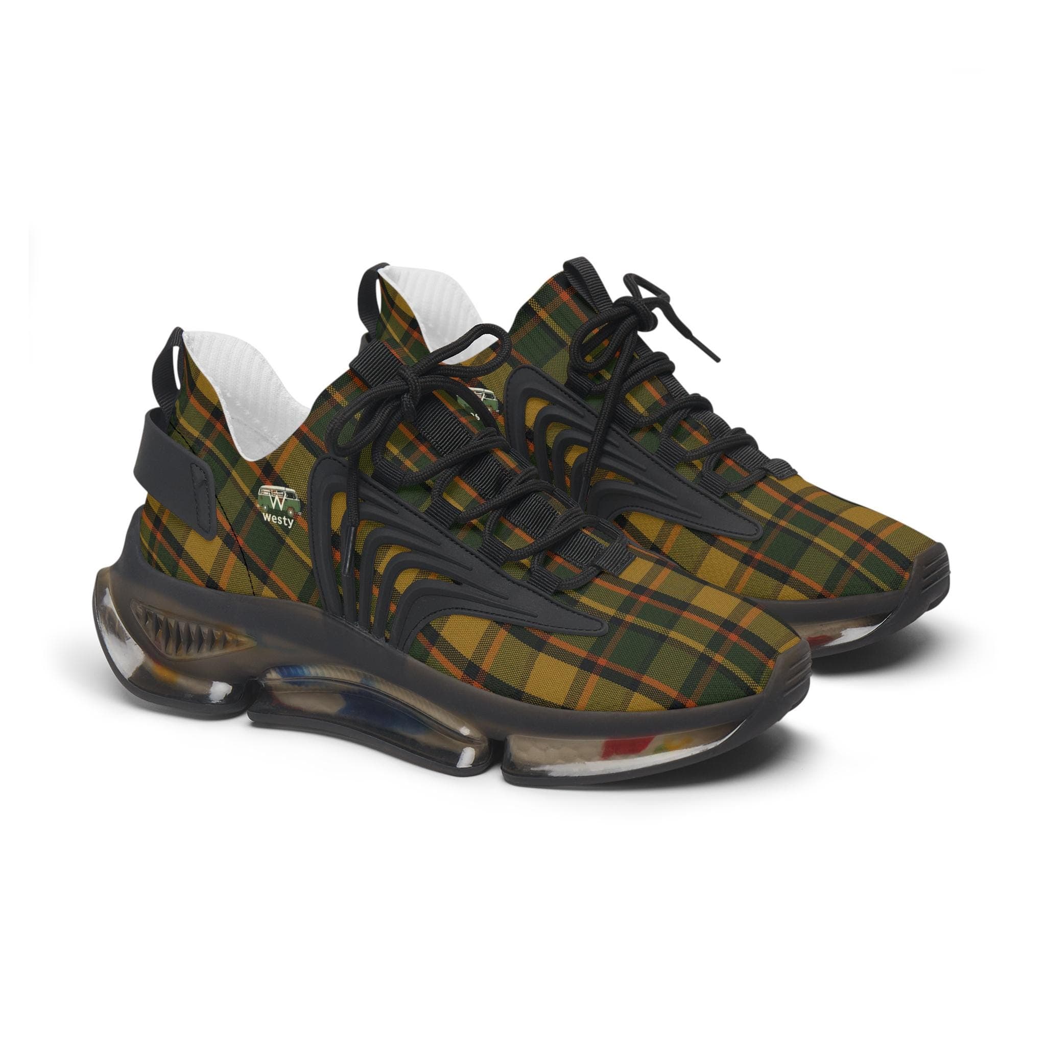 Westy Mesh Sneakers, Yellow Plaid Camper Van Running Shoes