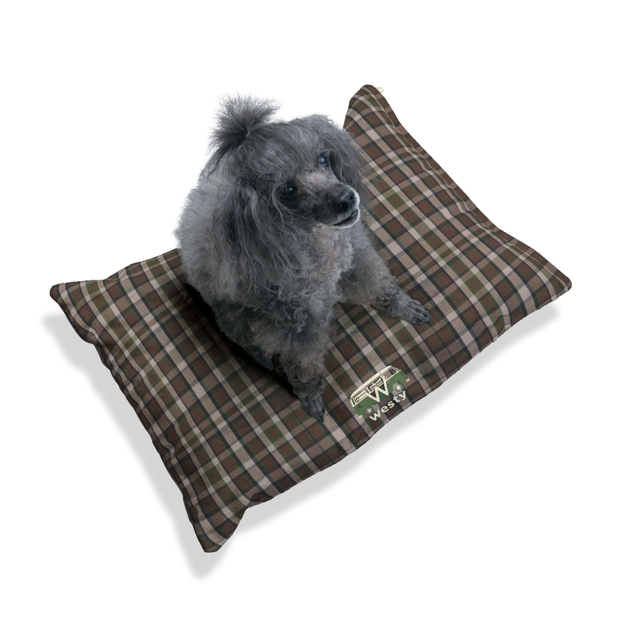 Vintage VW Westfalia Inspired Dog Bed, Plaid Pet Cushion