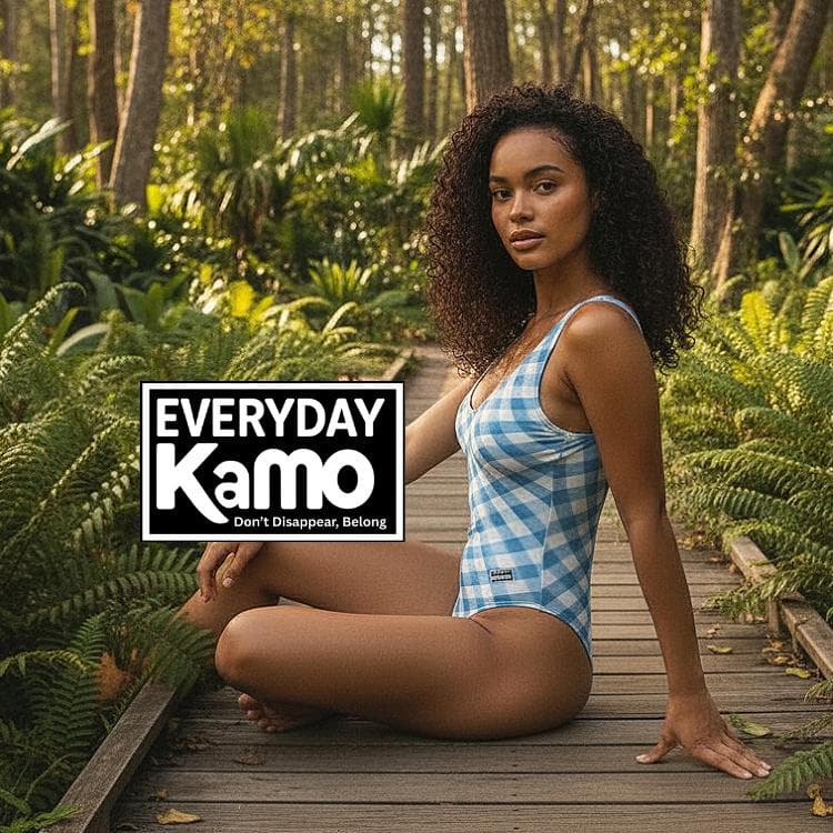 Everyday Kamo Blue Checkered High-Cut One Piece Swimsuit