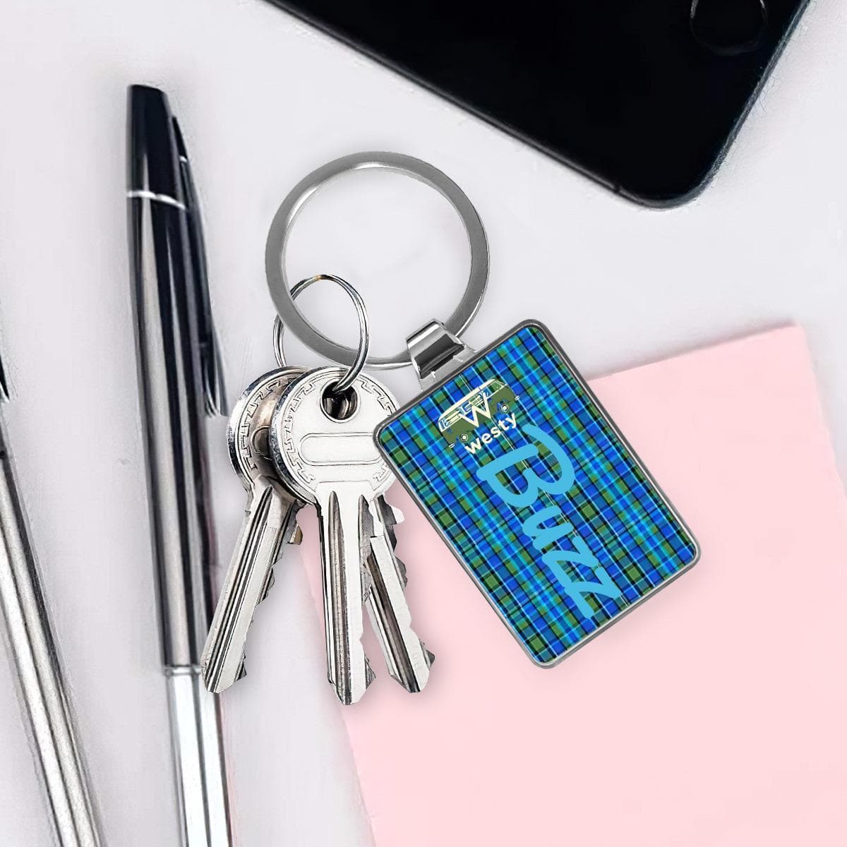 Blue Buzz bus Westy Keychain