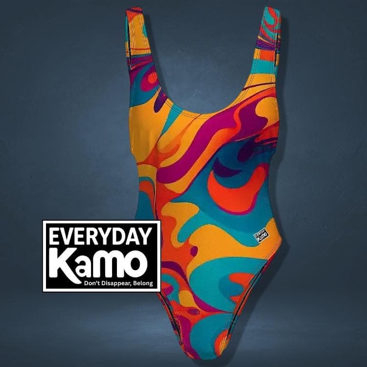 Vibrant Everyday Kamo One-Piece Swimsuit, Abstract Summer Gift for Her, Modern Beach Pool Wear