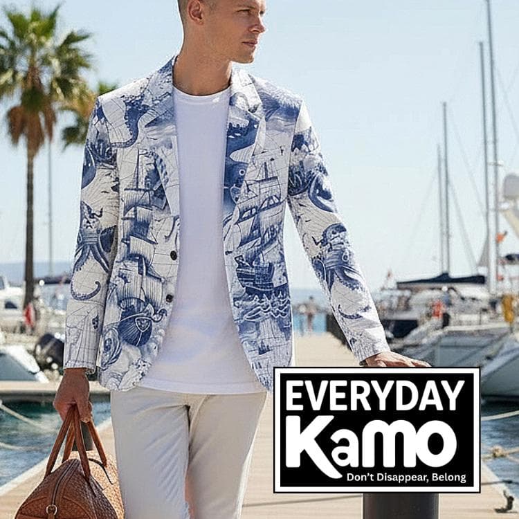 Nautical Blazer | Kraken Sea Monster Ship Print Cotton Jacket | Unique Statement Blazer