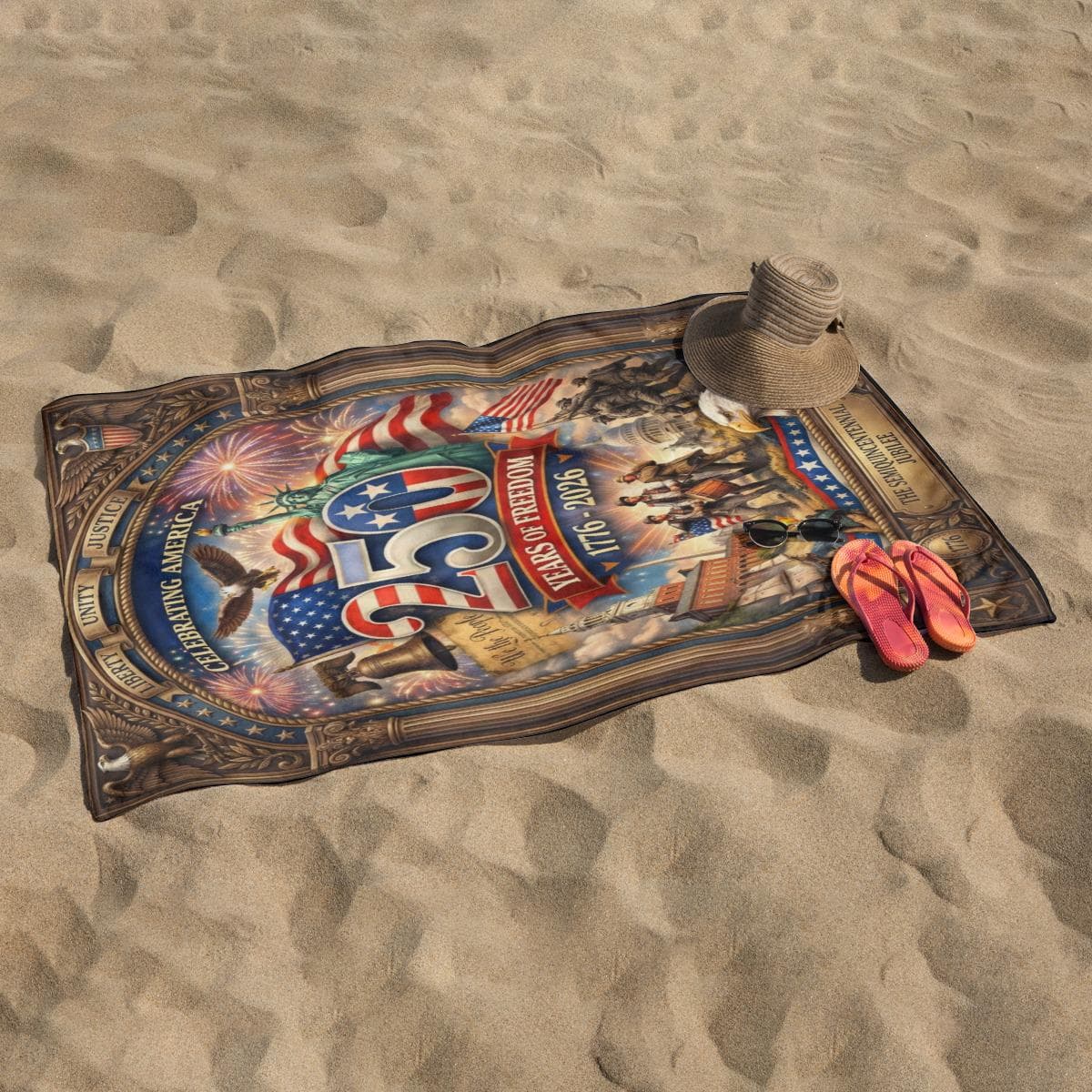 Microfiber Beach Towel 250 Years Freedom Custom Celebrating America
