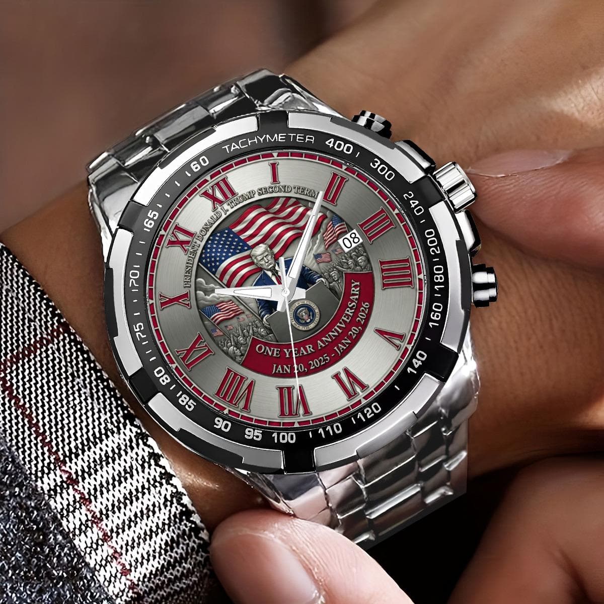 Presidential Tribute Watch: Donald Trump Second Term Anniversary Chronograph with USA Flag Design