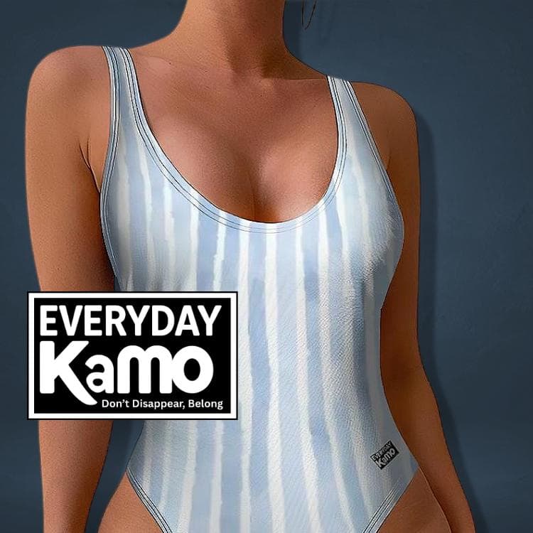 Everyday Kamo Urban Blue Stripe One Piece Swimsuit | Modern Chic High Cut Bathing Suit