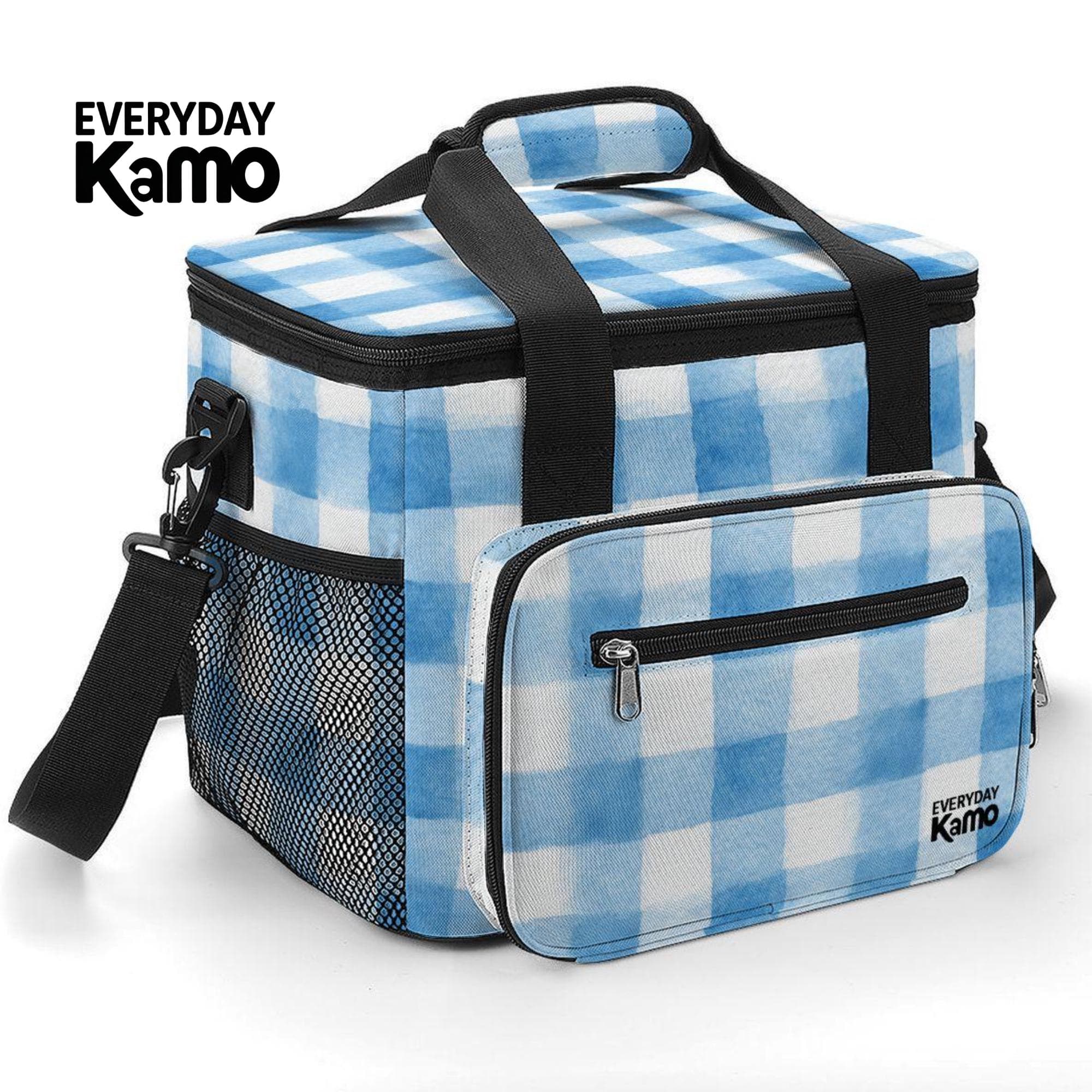 Blue Gingham Insulated Cooler Bag | Leakproof Lunch Tote | Oxford Fabric
