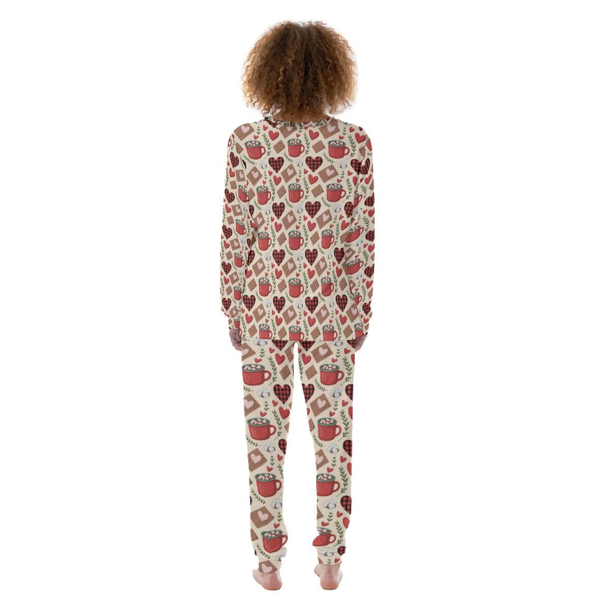 Hot Cocoa & Plaid Heart Pajama Set | Women's Soft Brush Fabric Loungewear