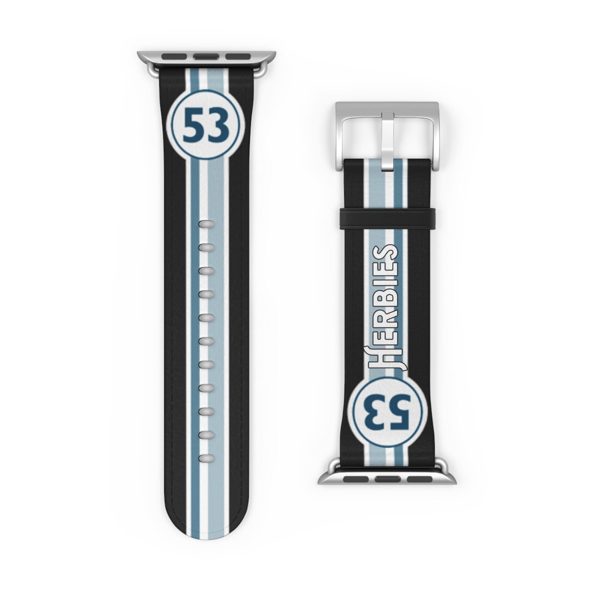 Herbies #53 Apple Watch Band Light Blue Black Stripe Faux Leather