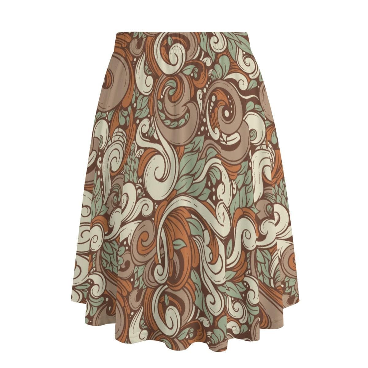 Earthy Swirl A-Line Midi Skirt | Art Nouveau Bohemian Style