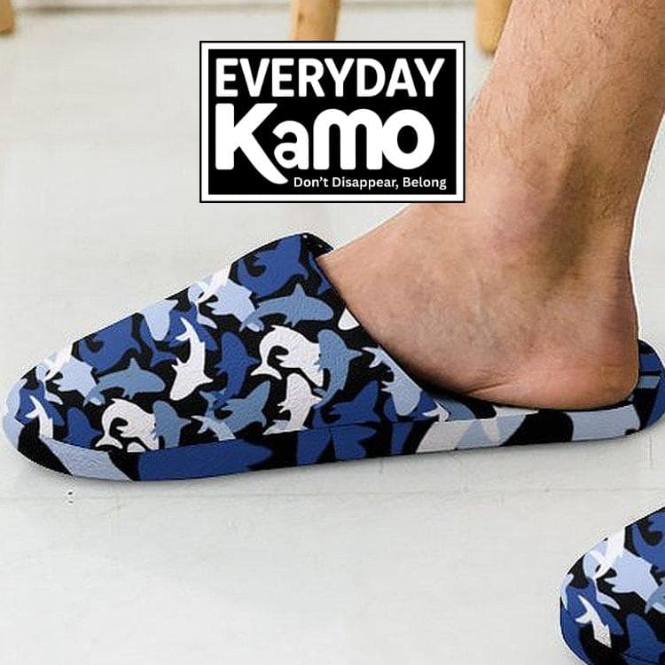 Everyday Kamo Men's Deep Dive Shark Camo Flannel Slippers - Cozy Comfort House Shoes