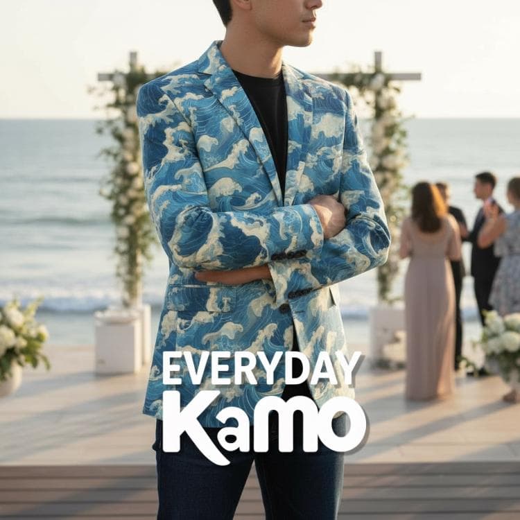 Men's Japanese Wave Print Cotton Blazer | Ukiyo-e Blue Jacket