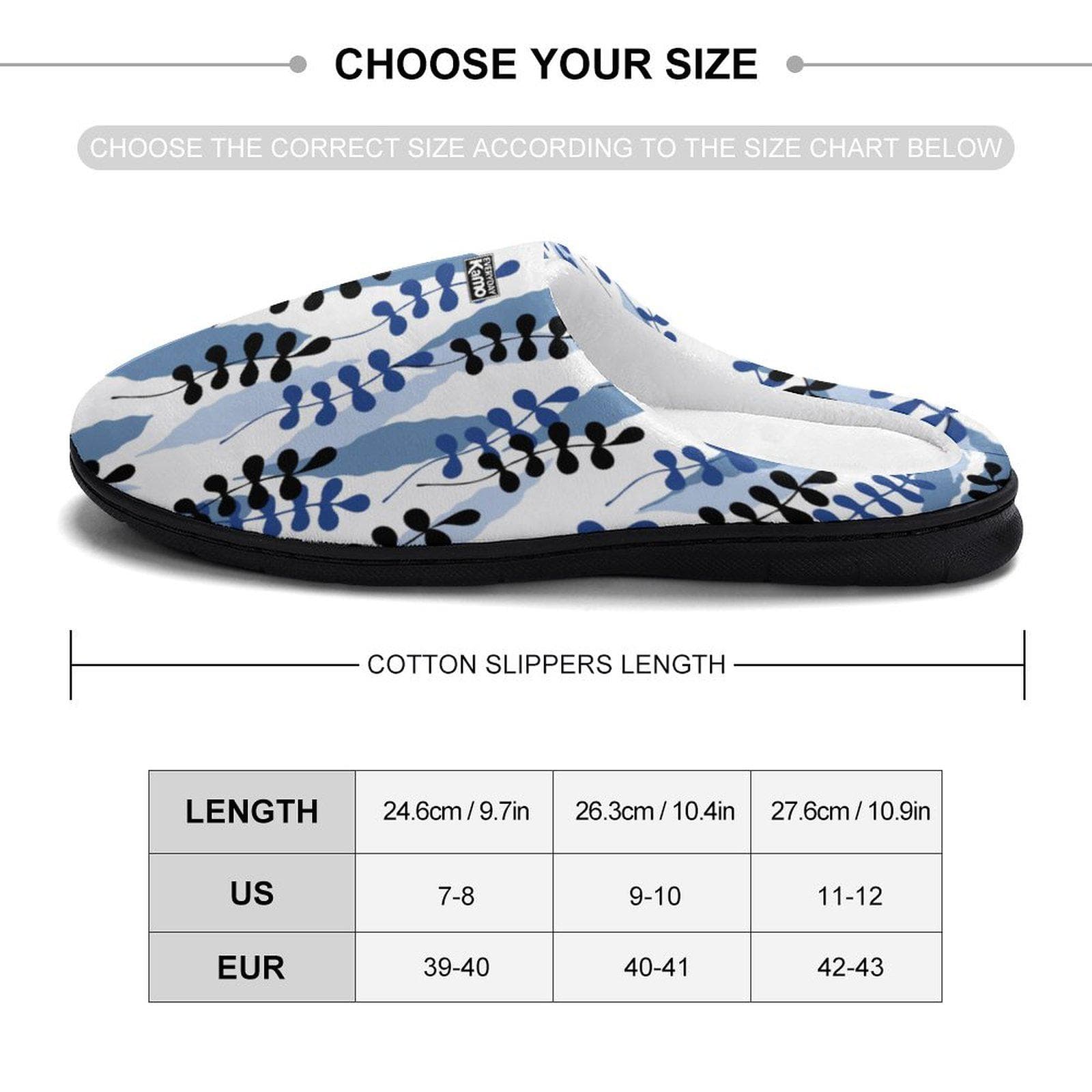 Everyday Kamo Blue Foliage Cozy Cotton Slippers for Women | Anti-Skid House Shoes | Unique Abstract Print Loungewear