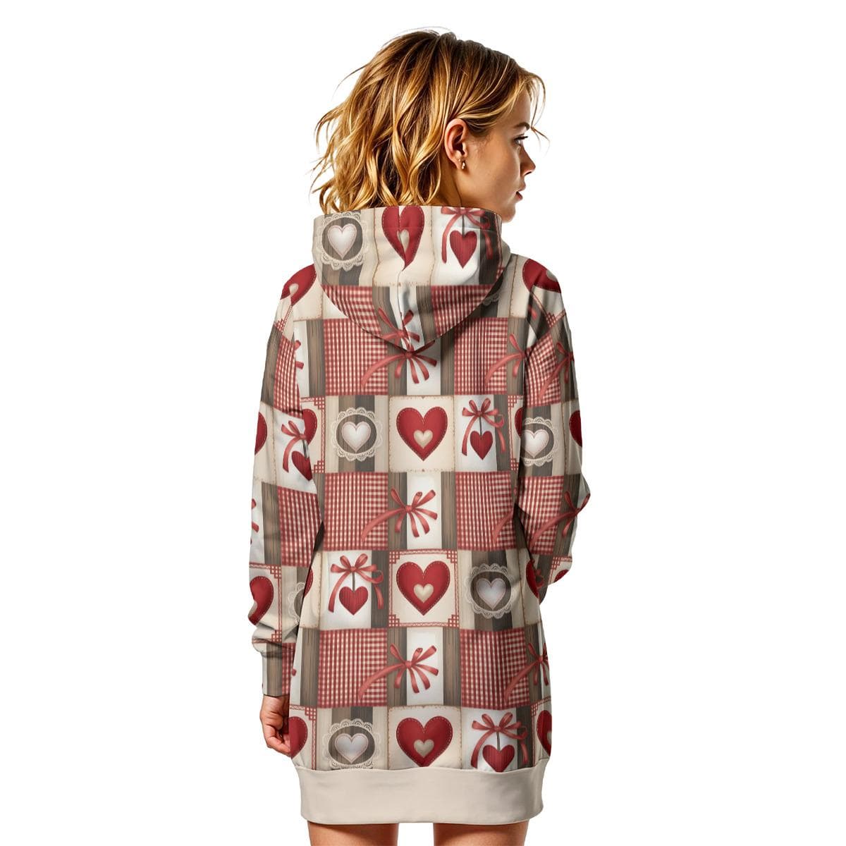 Heart Patchwork Fur-Lined Hoodie Dress | Valentine's Day Tunic