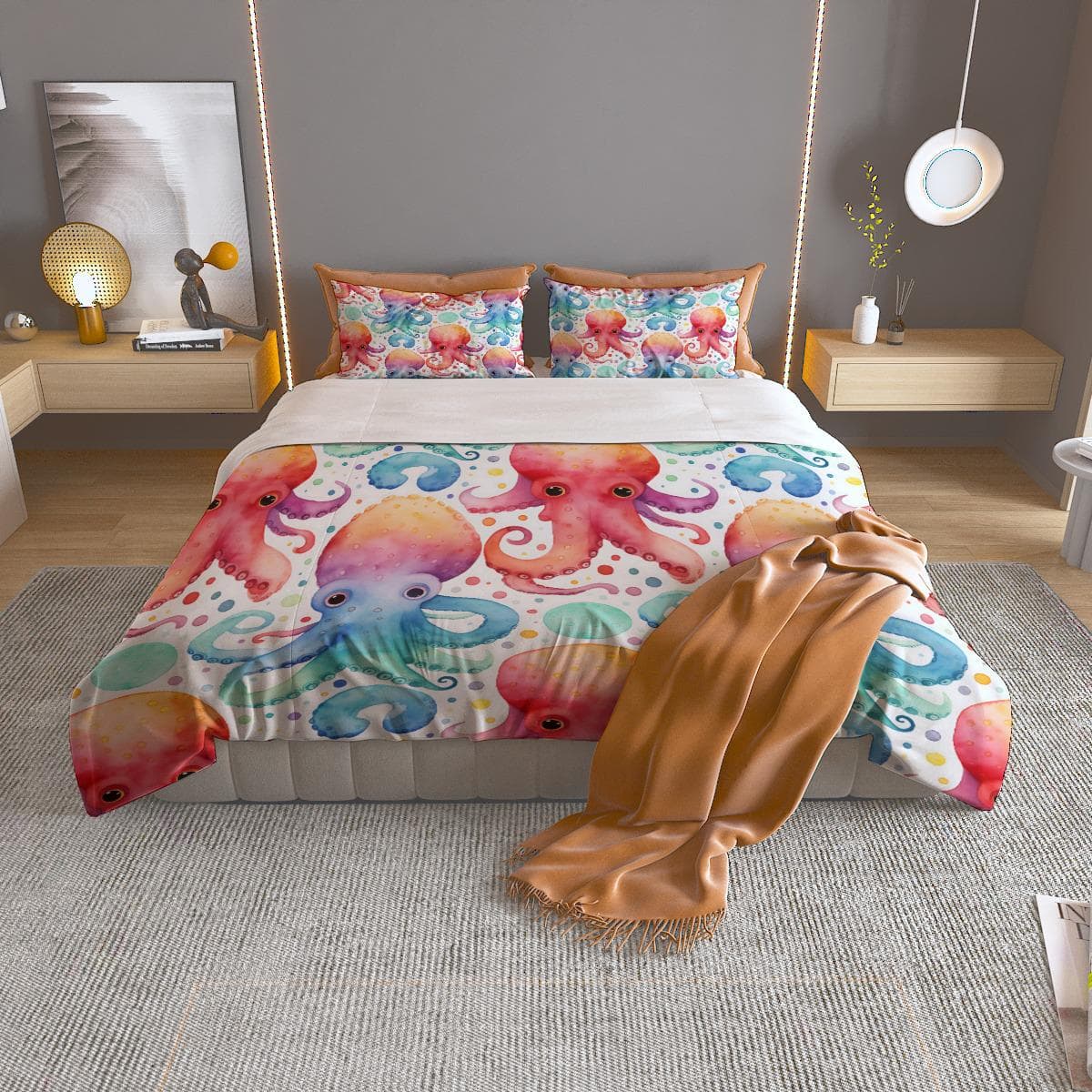 Watercolor Octopus Duvet Cover Set | Whimsical Ocean Bedding