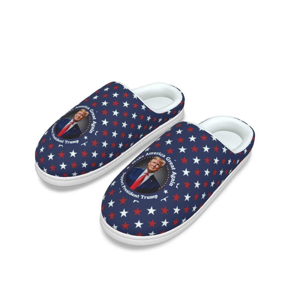 President Trump All-Over Print Men's Plush Slippers - Warm Soft Indoor Shoes