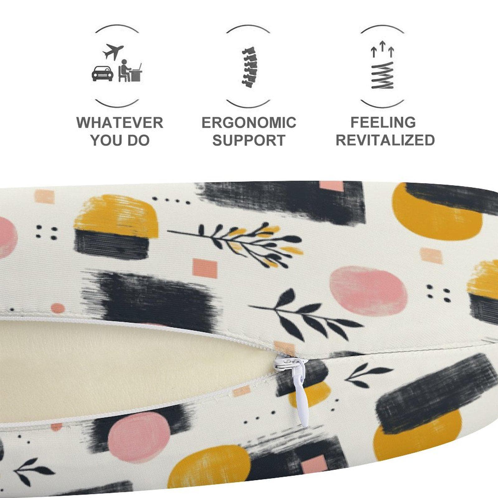 Memory Foam Neck Pillow U-Shape Travel Cushion Abstract Art Design