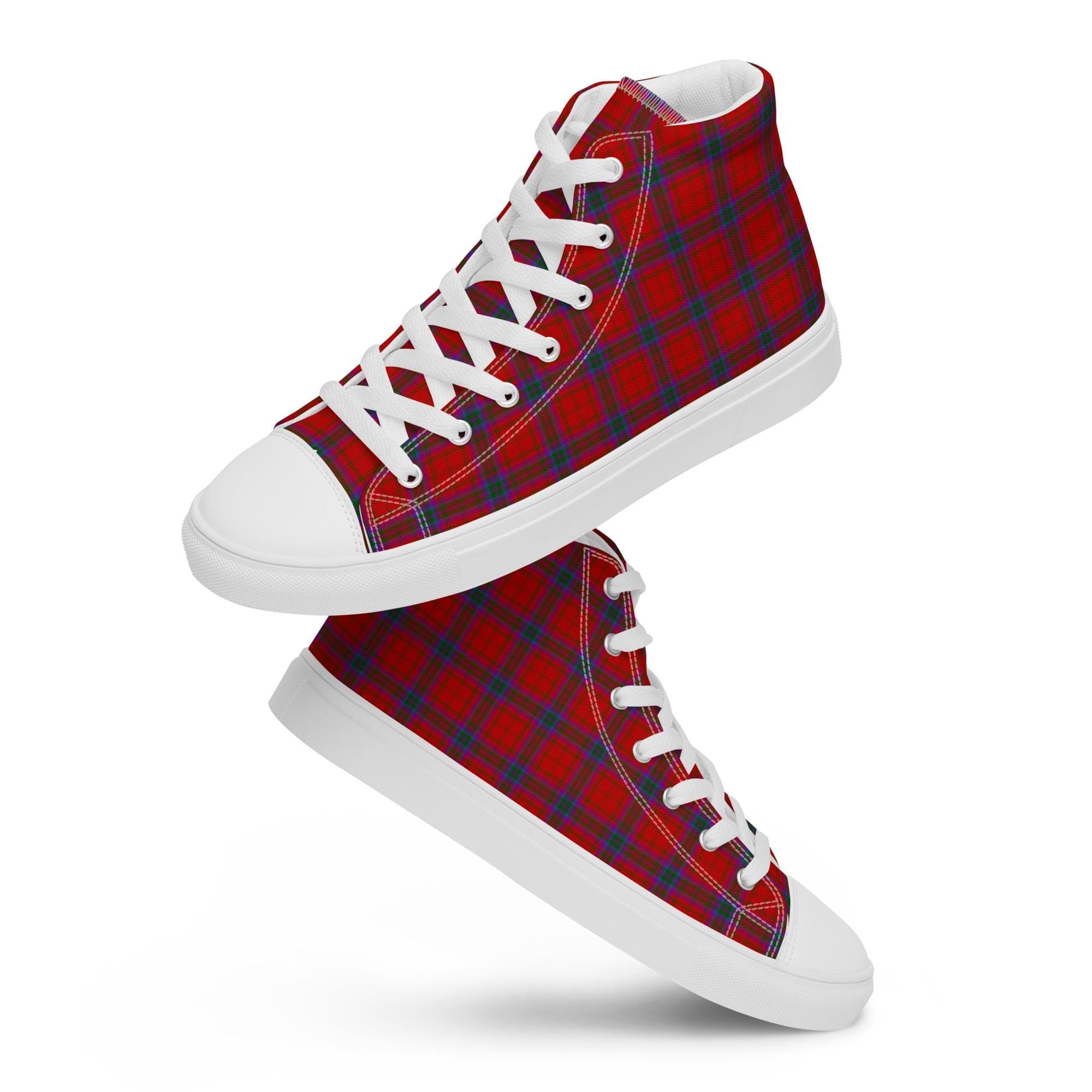 Red Blue Plaid Men’s high top canvas shoes