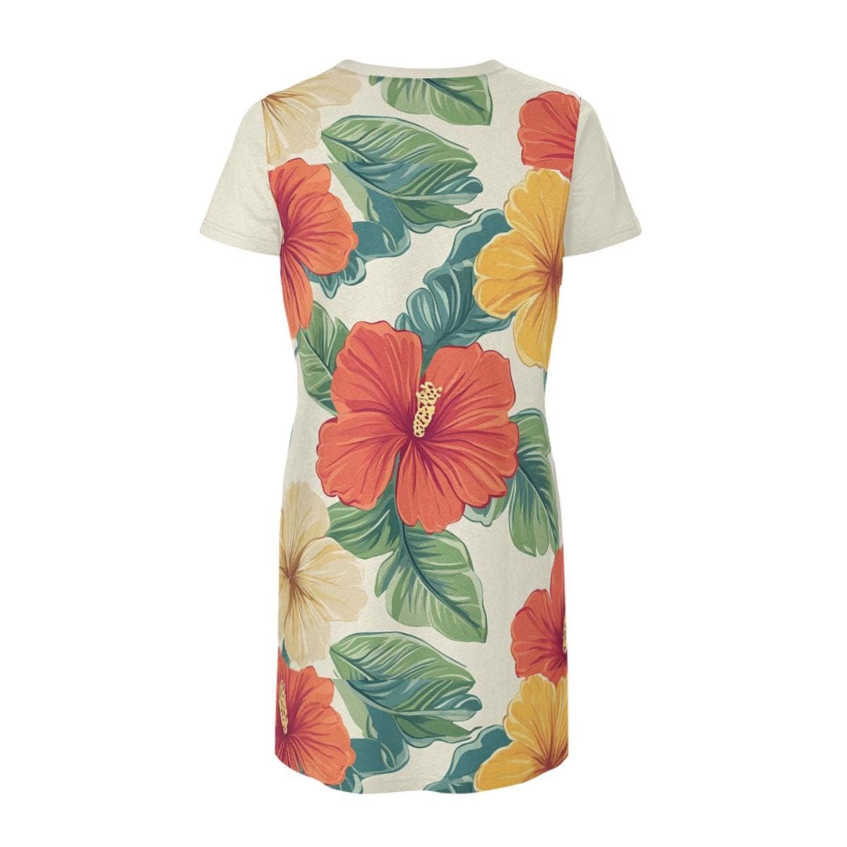 Everyday Kamo | Tropical Hibiscus V-Neck Dress | Short Sleeve Floral Mini Dress | Silky Milk Silk Resort Wear | Summer Vacation Casual