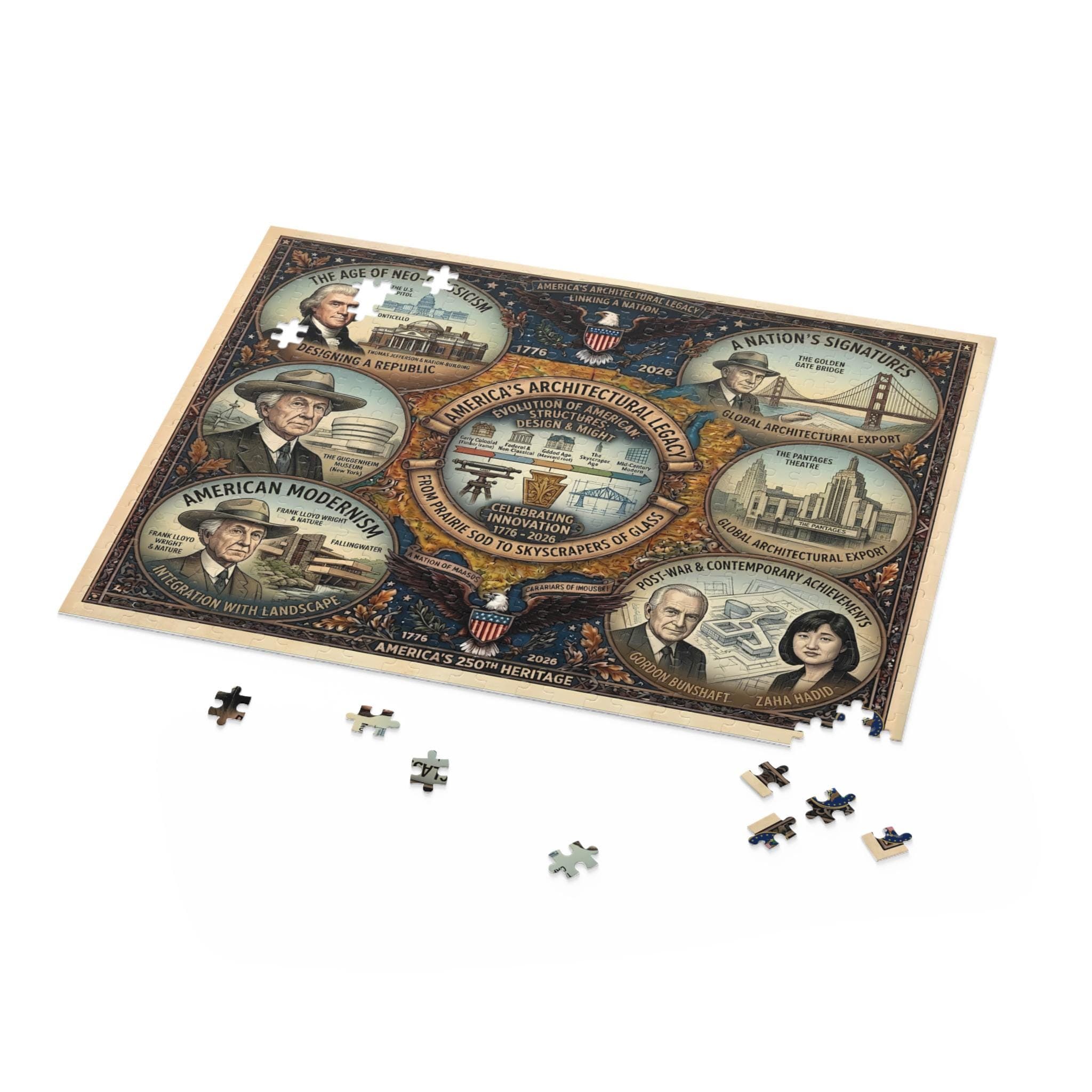America's Architectural Legacy Puzzle 252-500 Pieces | Historic Landmarks Jigsaw
