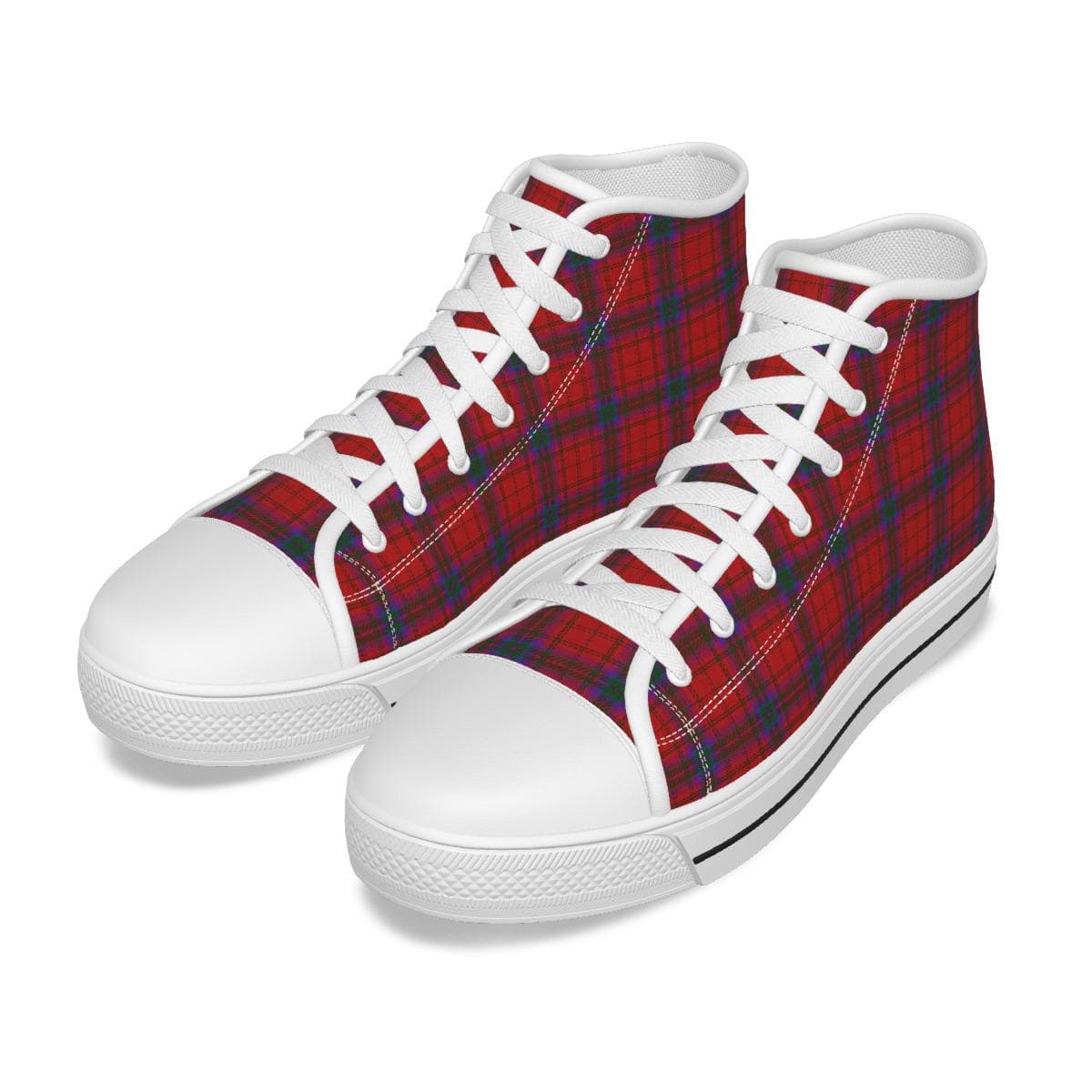 Men's Red Plaid Canvas High Top Sneakers | Custom Handmade