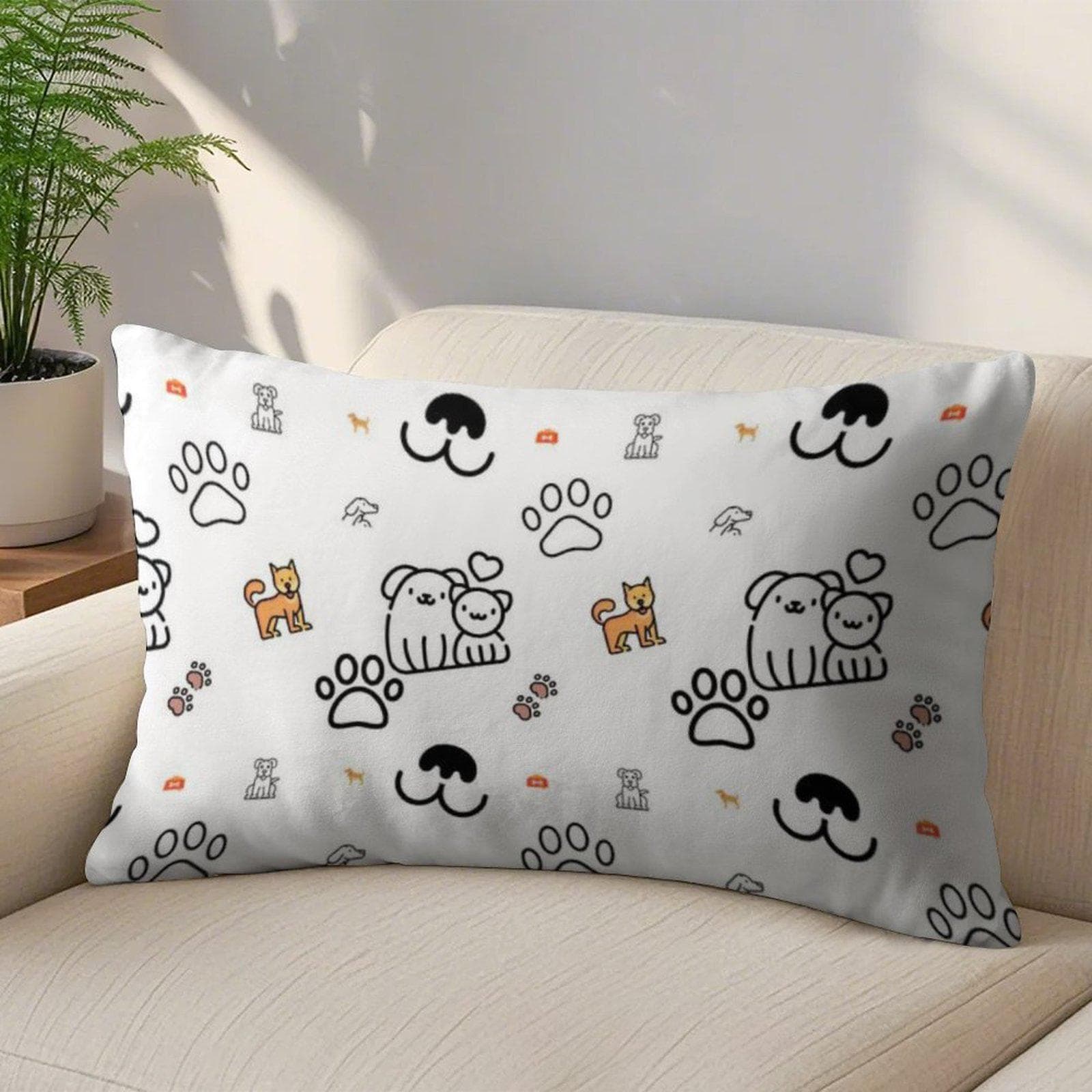 Dog & Paw Print Long Pillowcase | Ultra-Soft Short Plush Cover