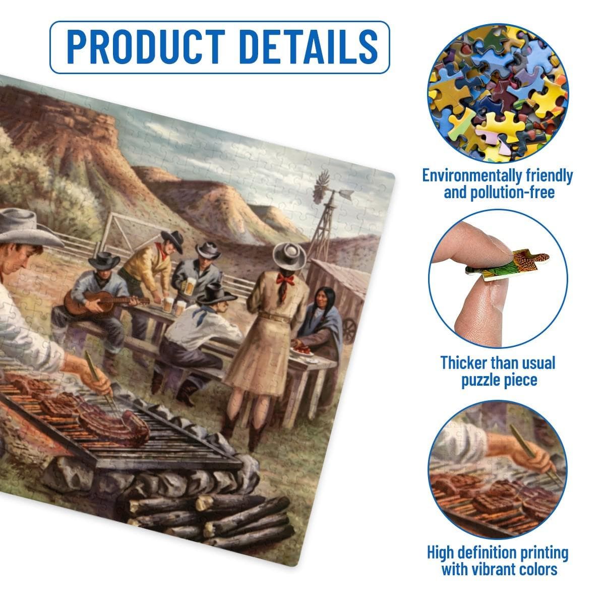 Western Cowboys BBQ Jigsaw Puzzle 1000 Piece | Vintage Ranch Scene