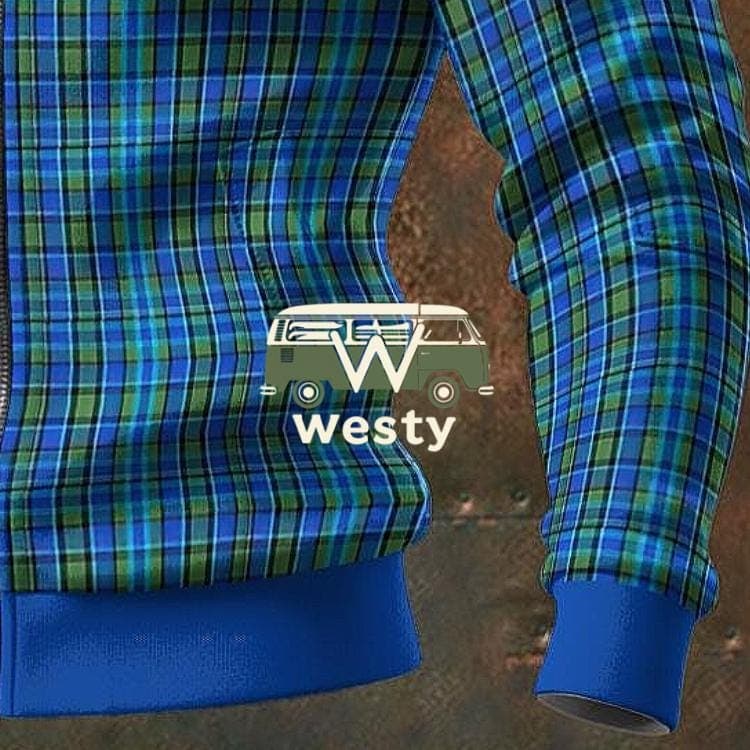 Westy Blue Plaid Fleece Jacket | Retro Van Life Sherpa-Lined Outerwear