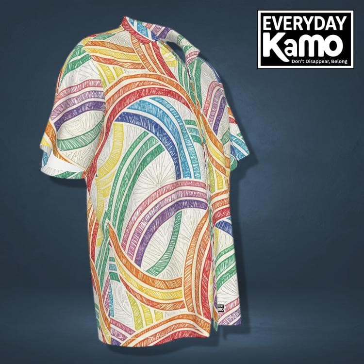 Vibrant Rainbow Hawaiian Shirt | Men's Colorful Abstract Button Up | Four-Way Stretch Summer Beach Aloha Shirt