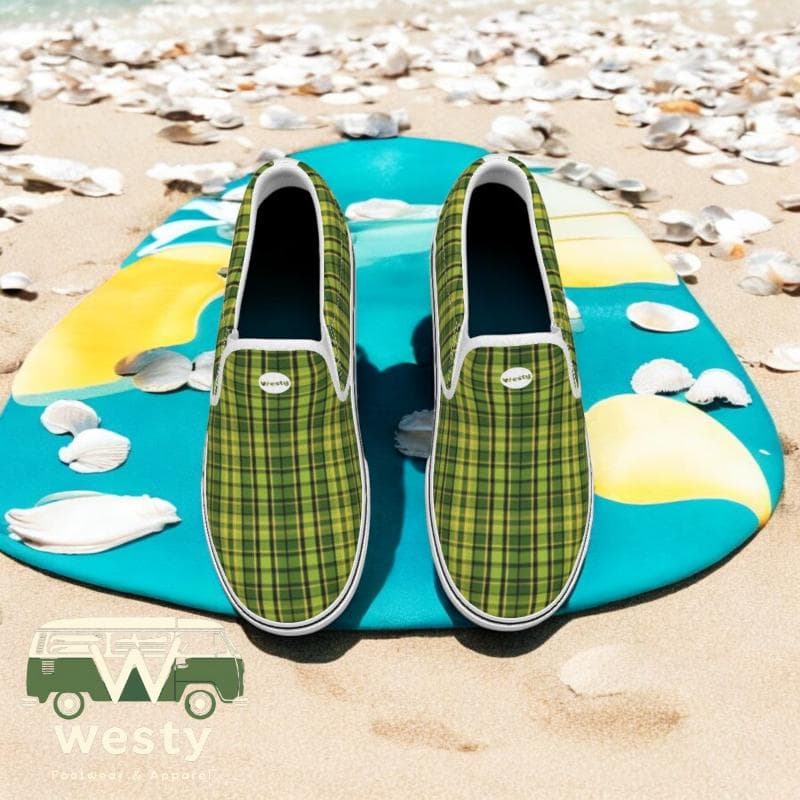 Westy Green Plaid Women's Slip-On Sneakers – Trendy, Comfortable, and Versatile