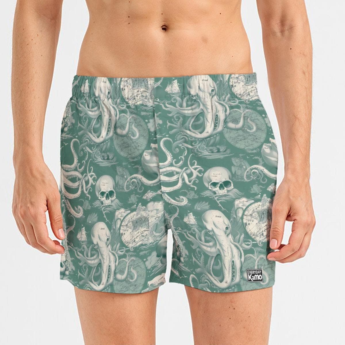 Men's Kraken Skull Map Boxer Shorts | Vintage Nautical Underwear