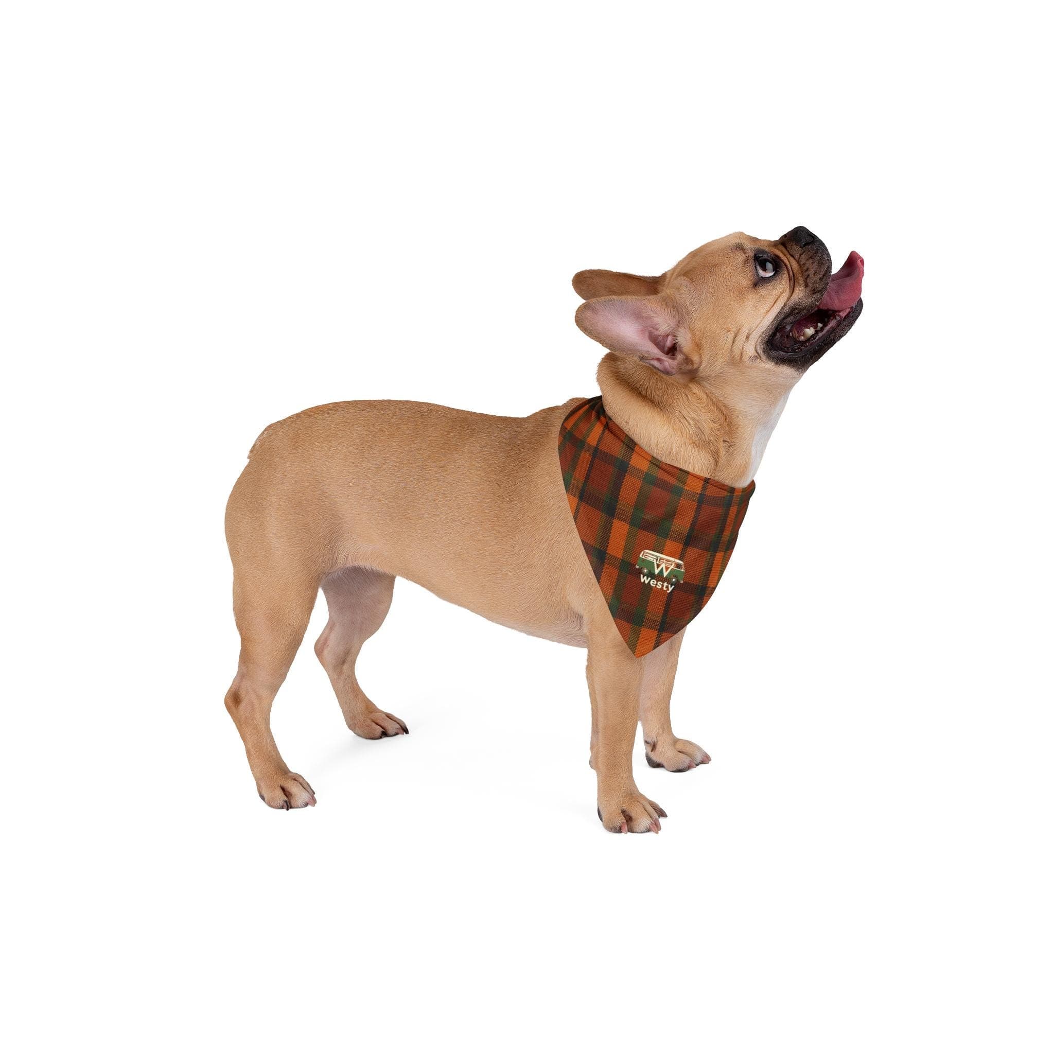 Westy Orange Plaid Pet Bandana, Camper Van Dog Scarf