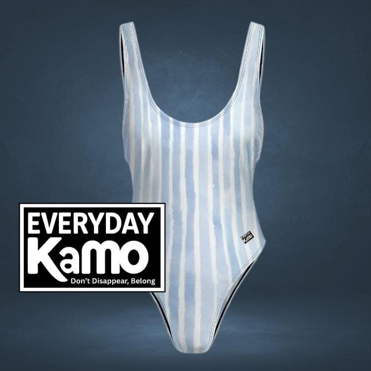 Everyday Kamo Urban Blue Stripe One Piece Swimsuit | Modern Chic High Cut Bathing Suit
