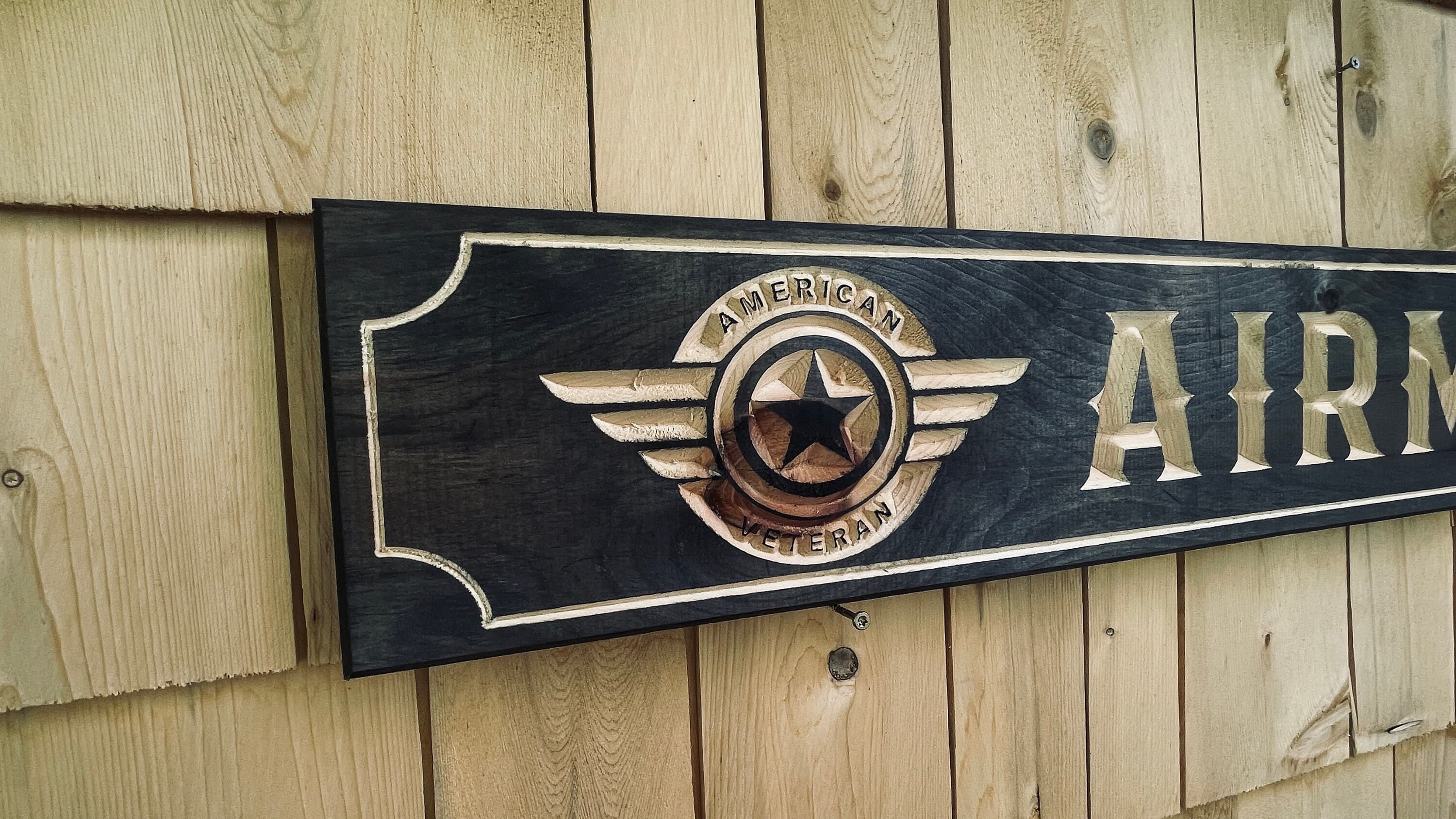 Airman American Veteran Carved Real Pine Wooden Sign