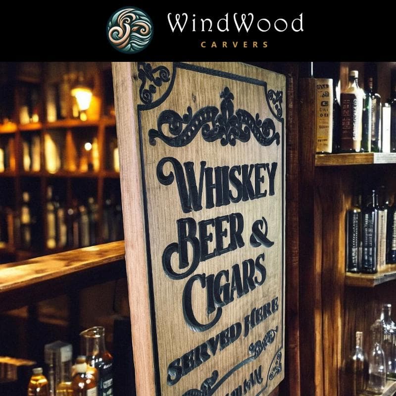 Whiskey, Beer & Cigars Vertical Carved Wood Sign