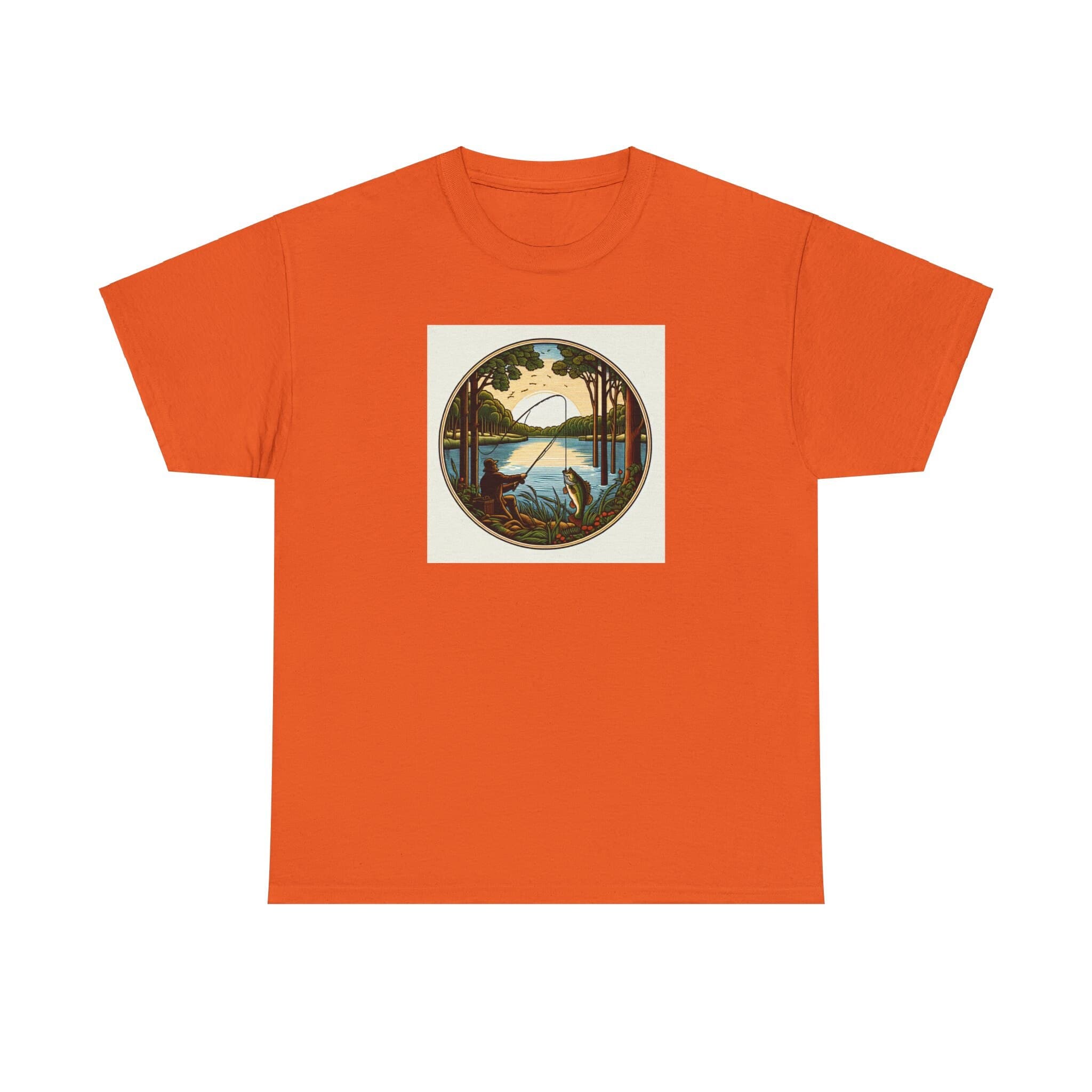 Vintage Bass Fishing Tee Shirt - Dürer Woodcut Art Lake Life