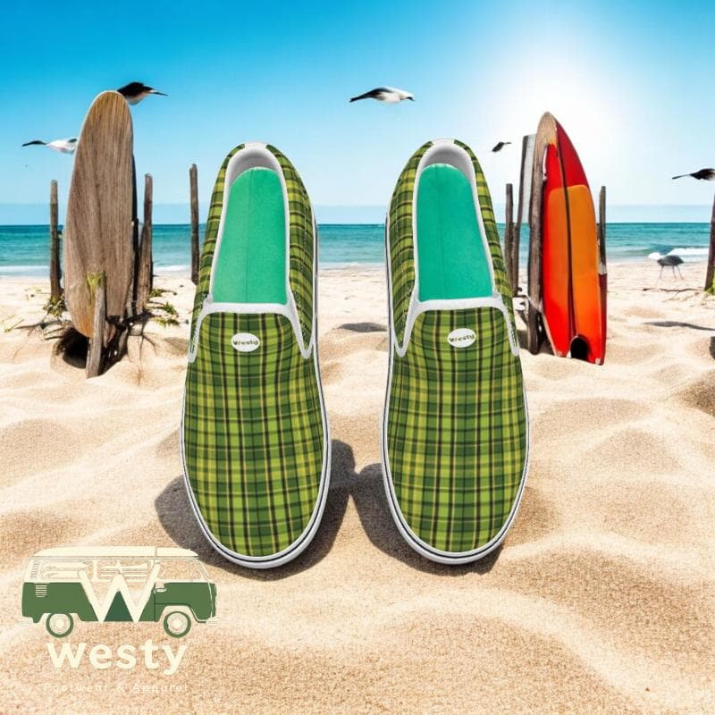 Westy Green Plaid Women's Slip-On Sneakers – Trendy, Comfortable, and Versatile