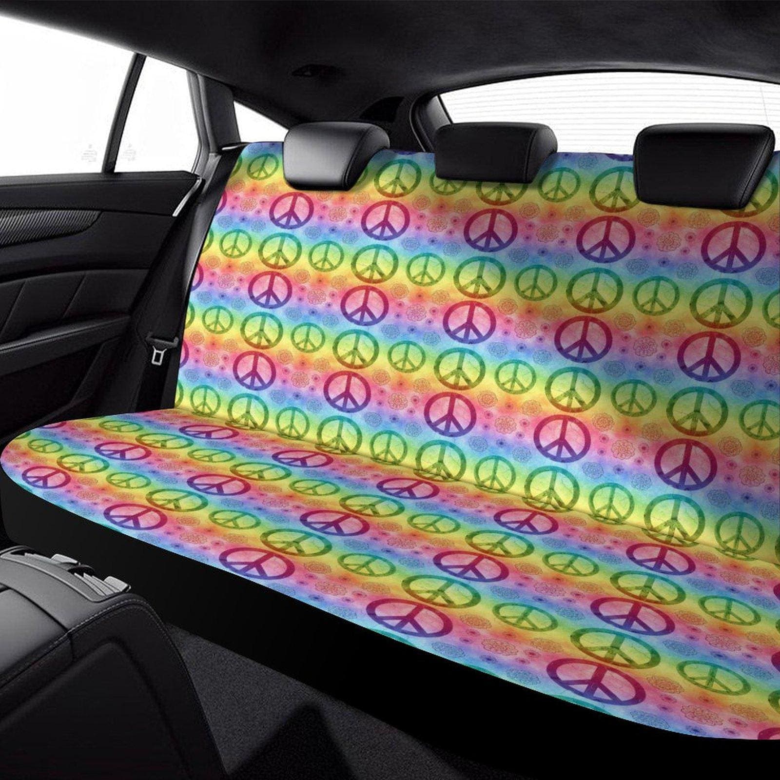 Rainbow Peace Sign Car Seat Cover | Boho Tie Dye Back Seat Cover