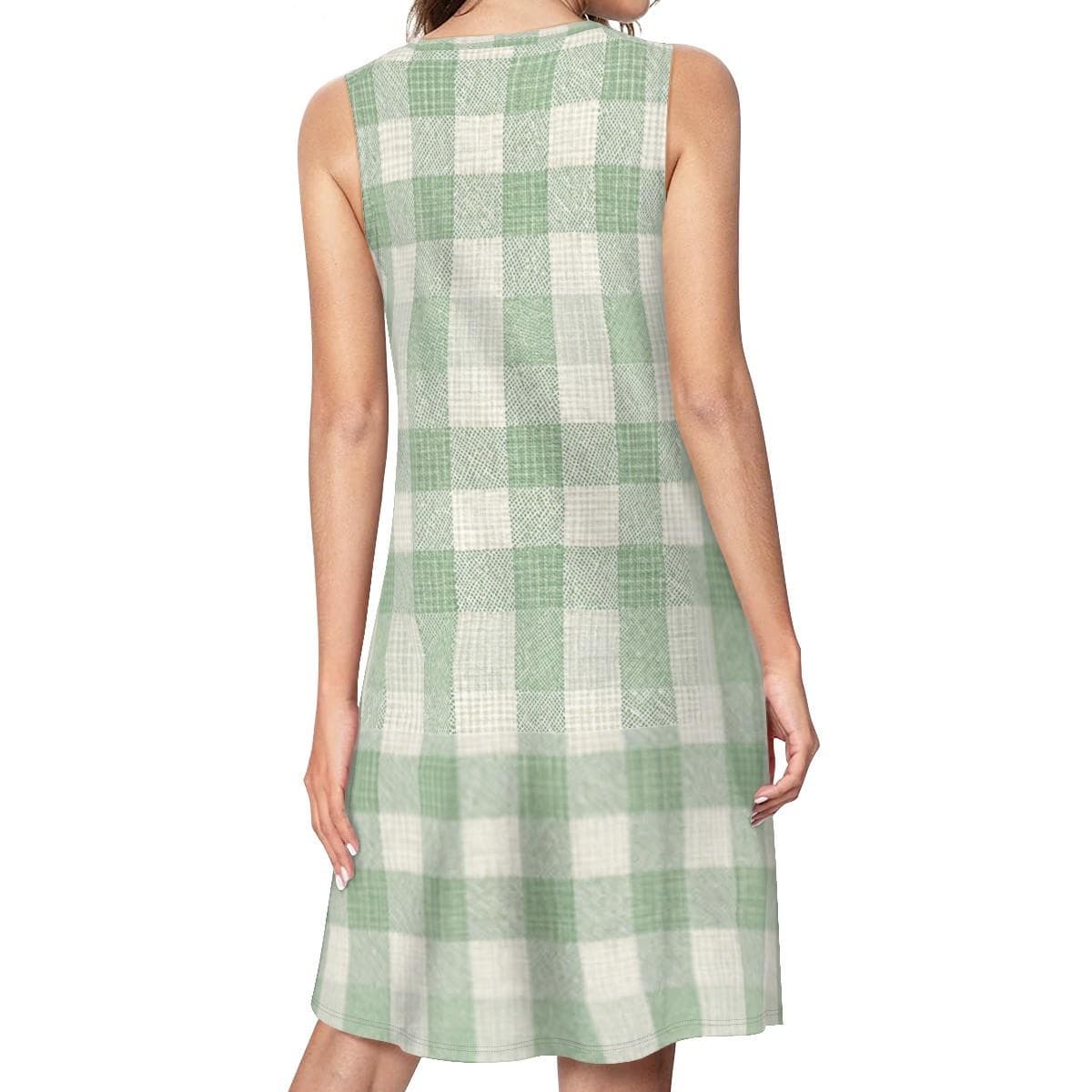 Sleeveless Plaid A-Line Dress Knee-Length Plain-Weave Comfort Made USA