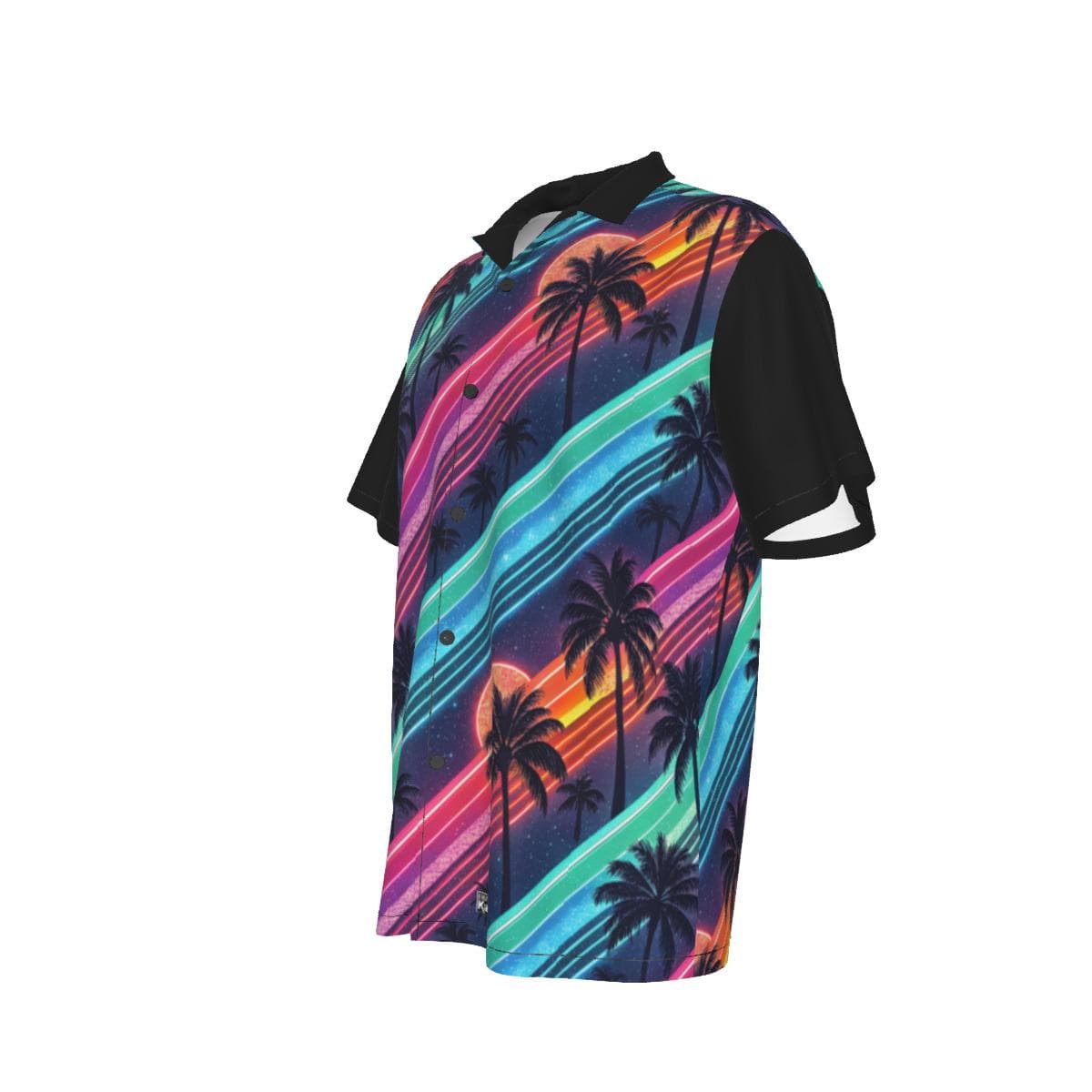 Vaporwave Neon Sunset Hawaiian Shirt | Retro 80s Synthwave Beach Button-Up | Aesthetic Palm Tree Summer Top