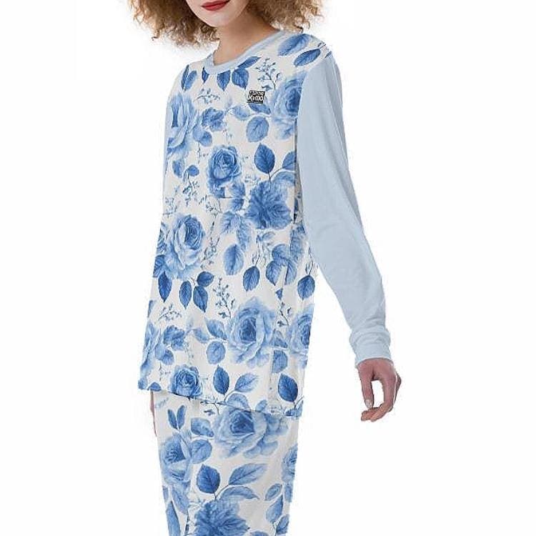 Blue Rose Floral Pajama Set | Soft & Skin-Friendly Loungewear | Comfortable Women's Sleepwear | 2-Piece PJs