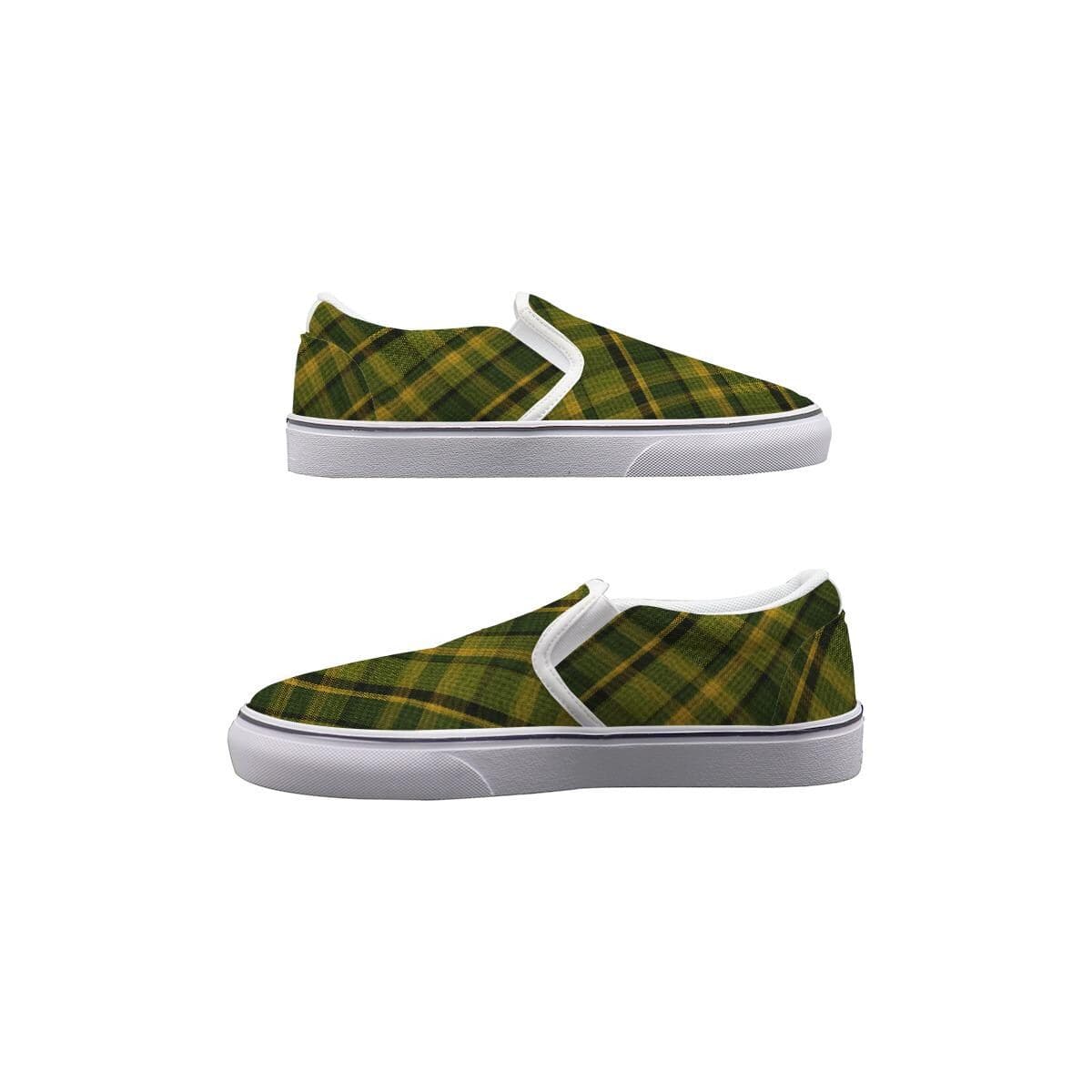 Westy Men's Green Plaid Slip-On Sneakers | Camper Van Road Trip Style