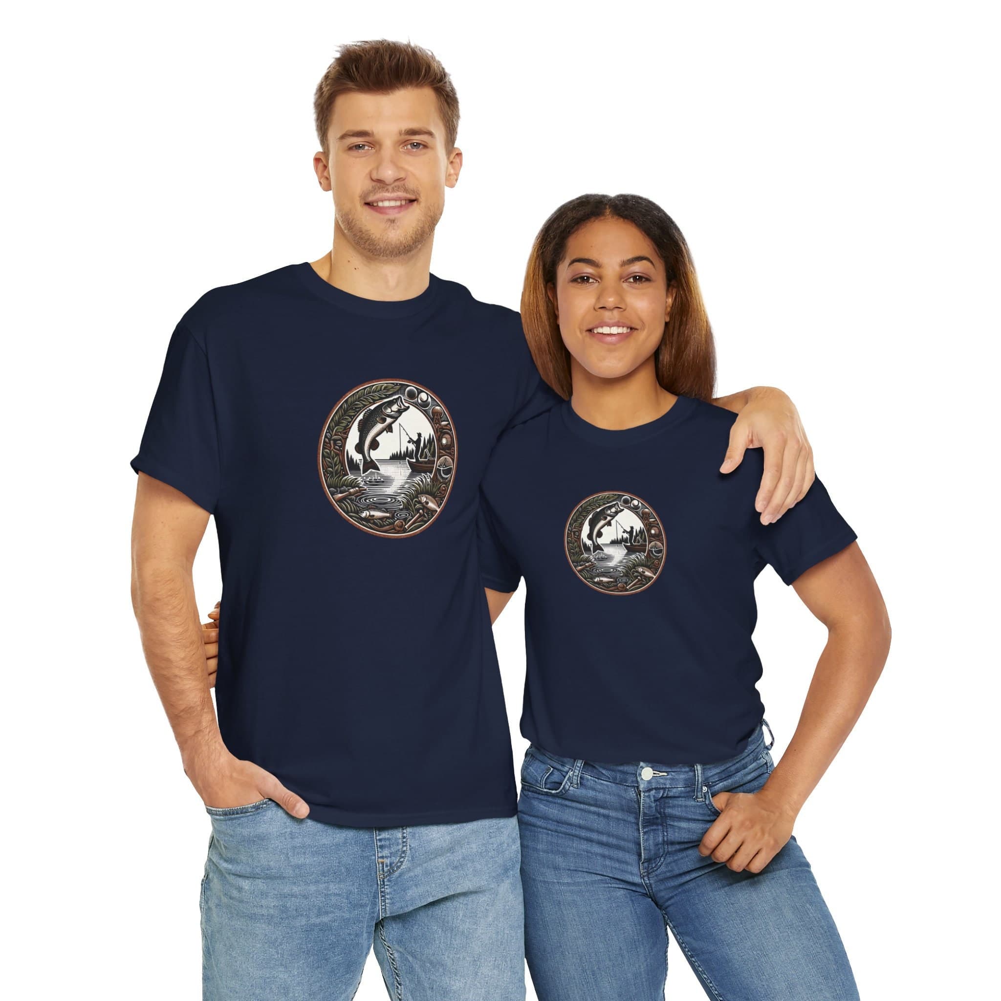 Vintage Bass Fishing T-Shirt | Woodcut Design | Fisherman Tee
