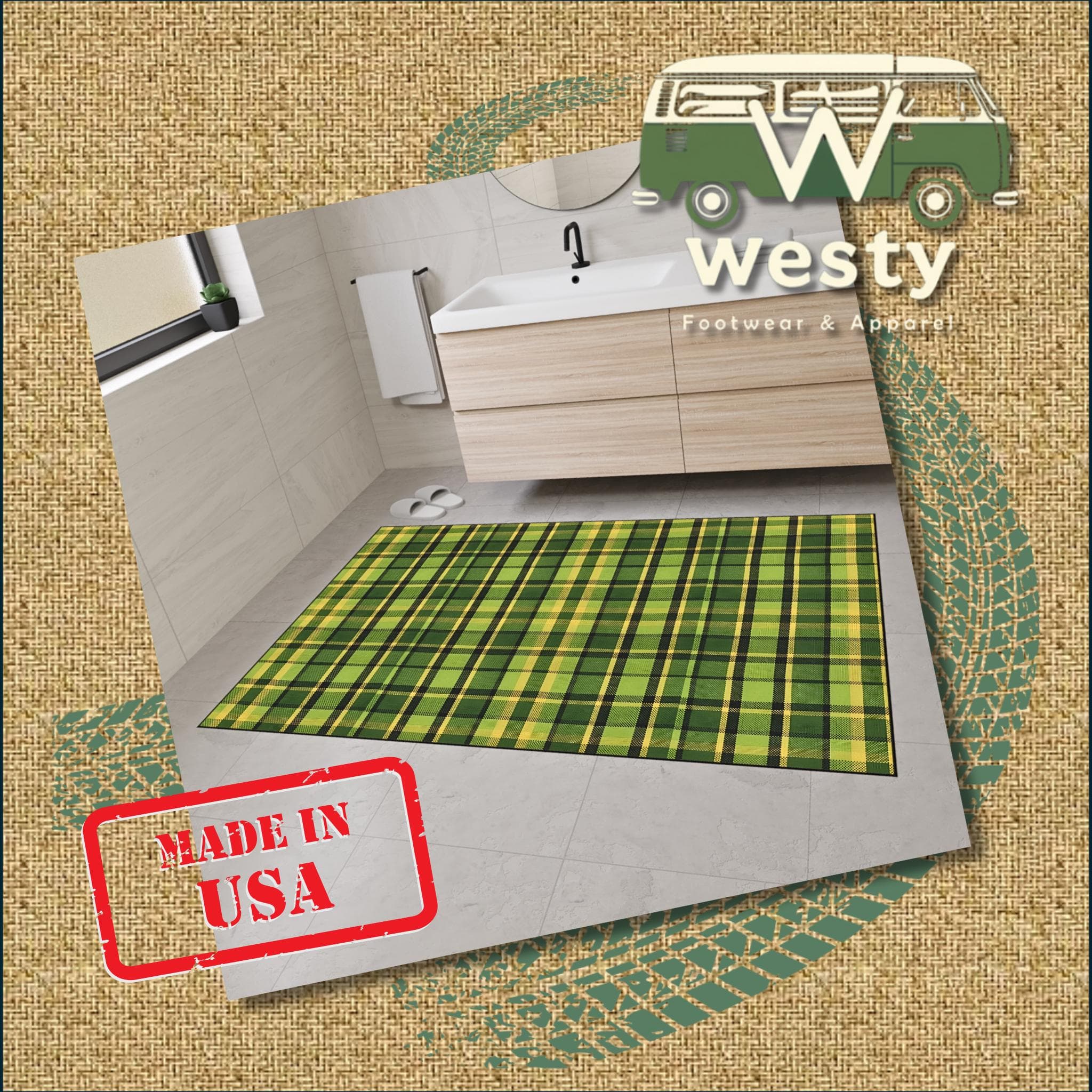 Westy Westfalia Plaid Floor Mat - VW Camper Van Road Trip Decor