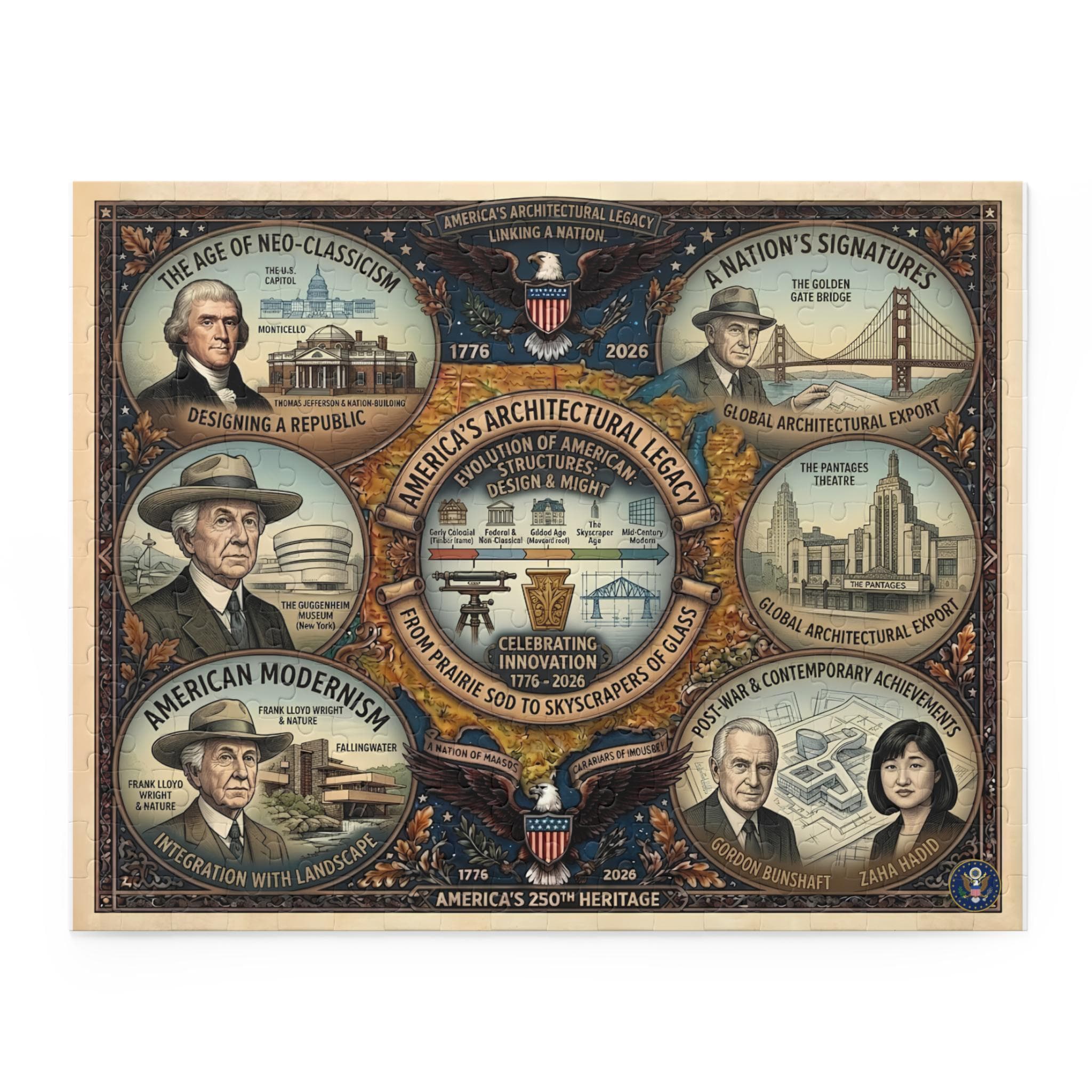 American Landmarks Jigsaw Puzzle | 252/500 Piece Chipboard | Historic Architecture