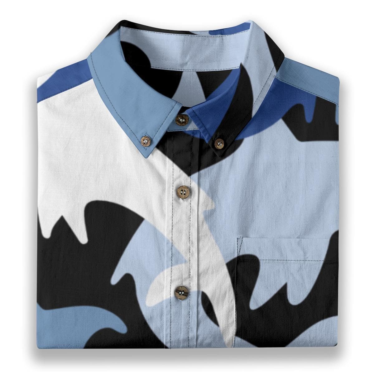 Men's Shark Camo Aloha Shirt | Blue Ocean Print, Slub Cotton
