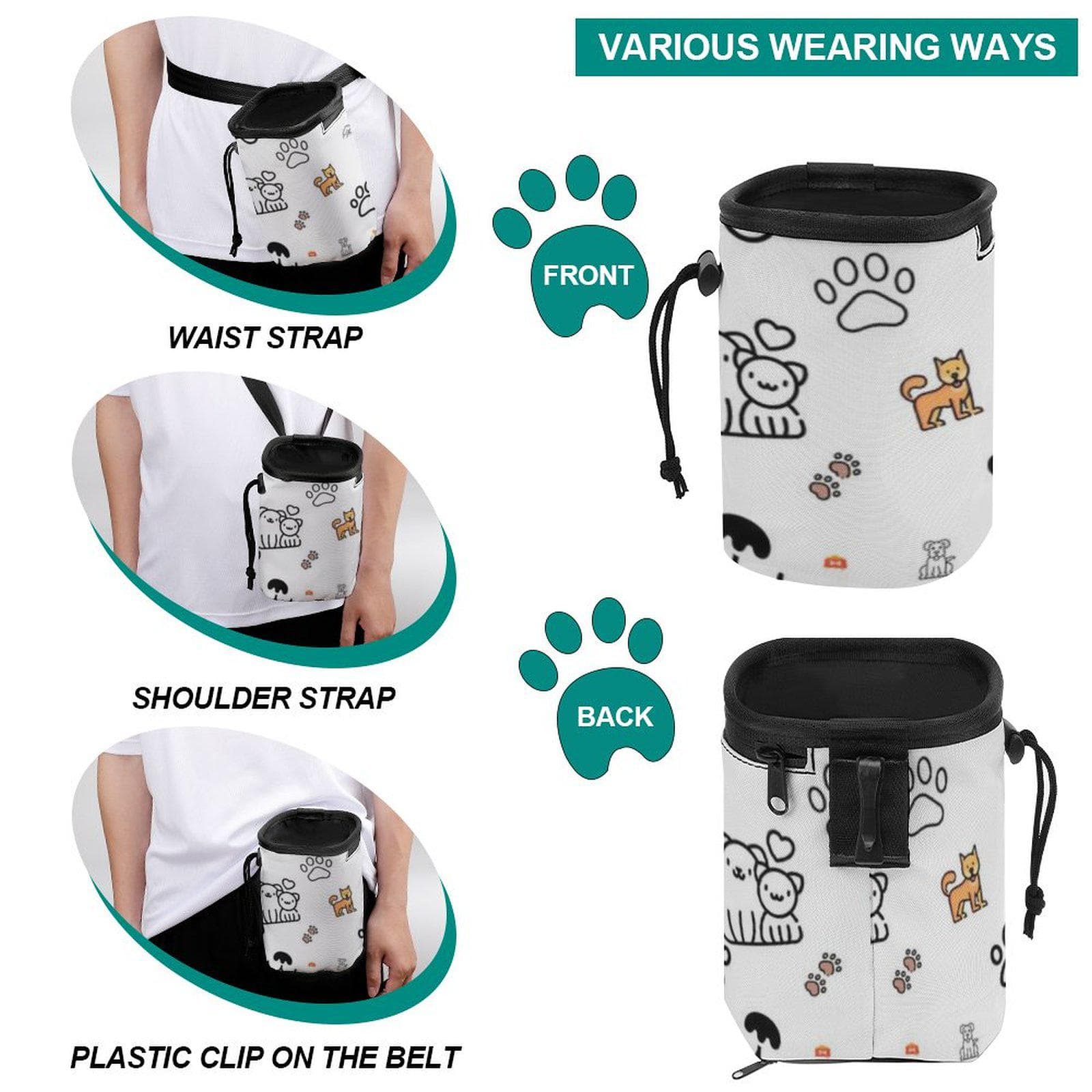 Pet Training Treat Bag Oxford Cloth Drawstring Pouch All-Over Print Cats
