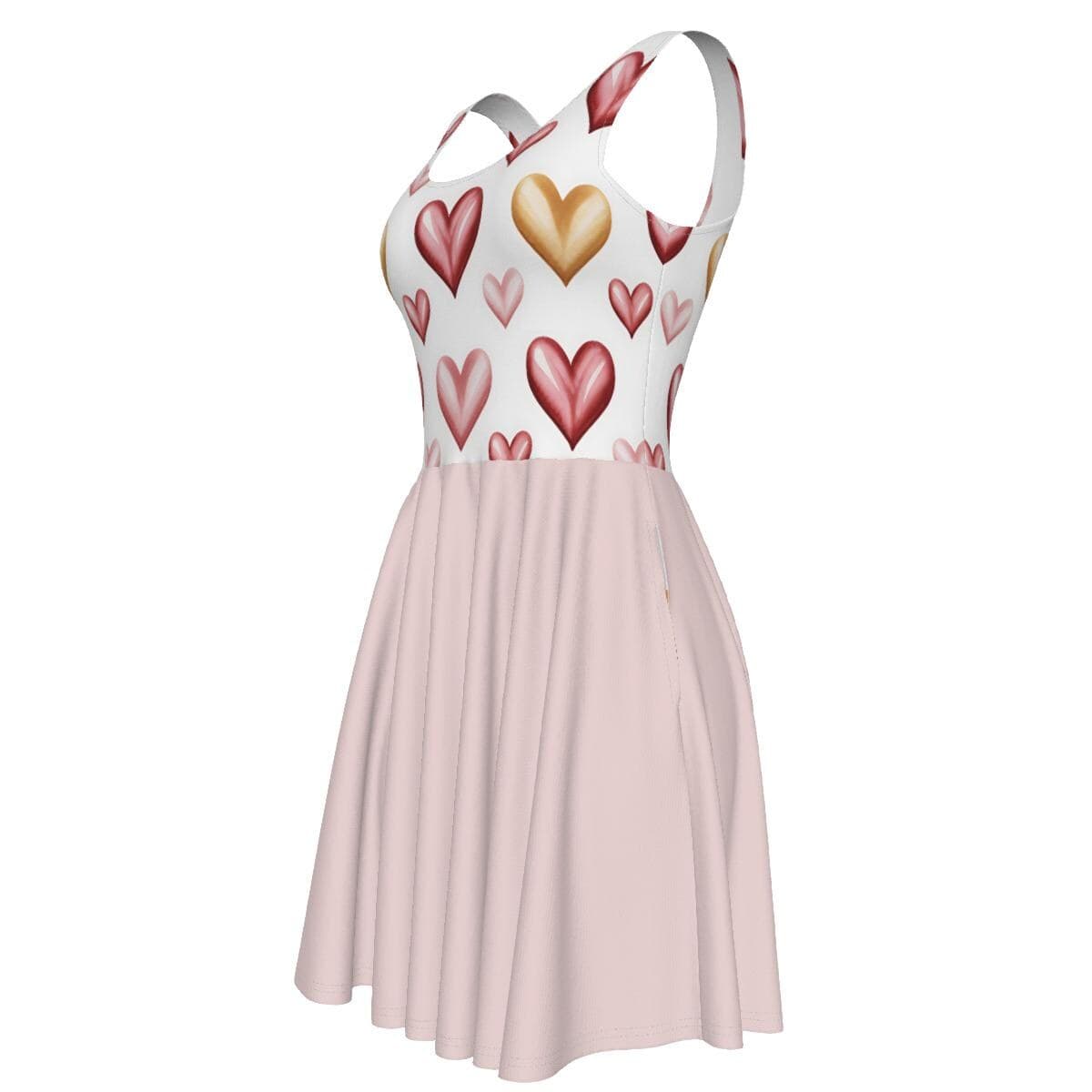Sweetheart Skater Dress - Cute Heart Print Sleeveless Dress for Women